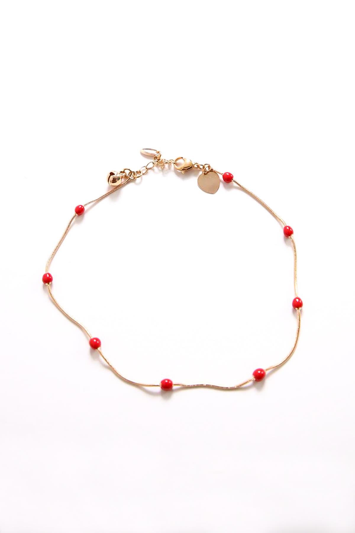  Pul Detaylı Kırmızı Cam Detaylı Halhal