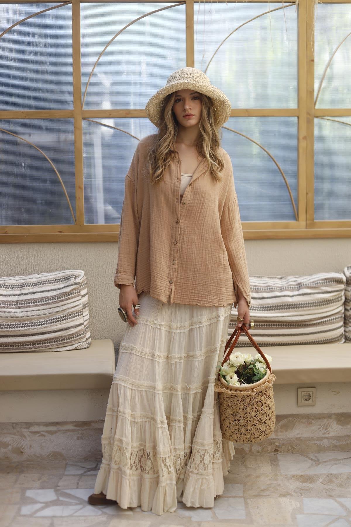 Light Brown Fringe Back Shirt