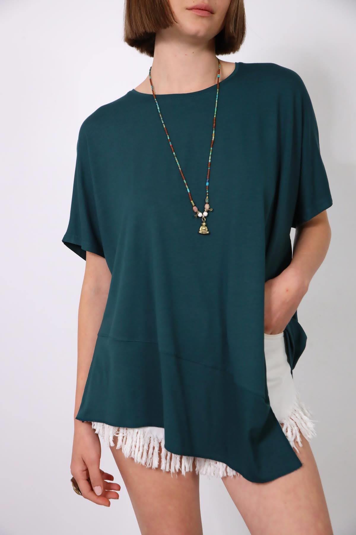 Zümrüt Yeşili Altı Parçalı Kısa Kollu Bluz - Şaman Butik Zümrüt Yeşili Altı Parçalı Kısa Kollu Bluz