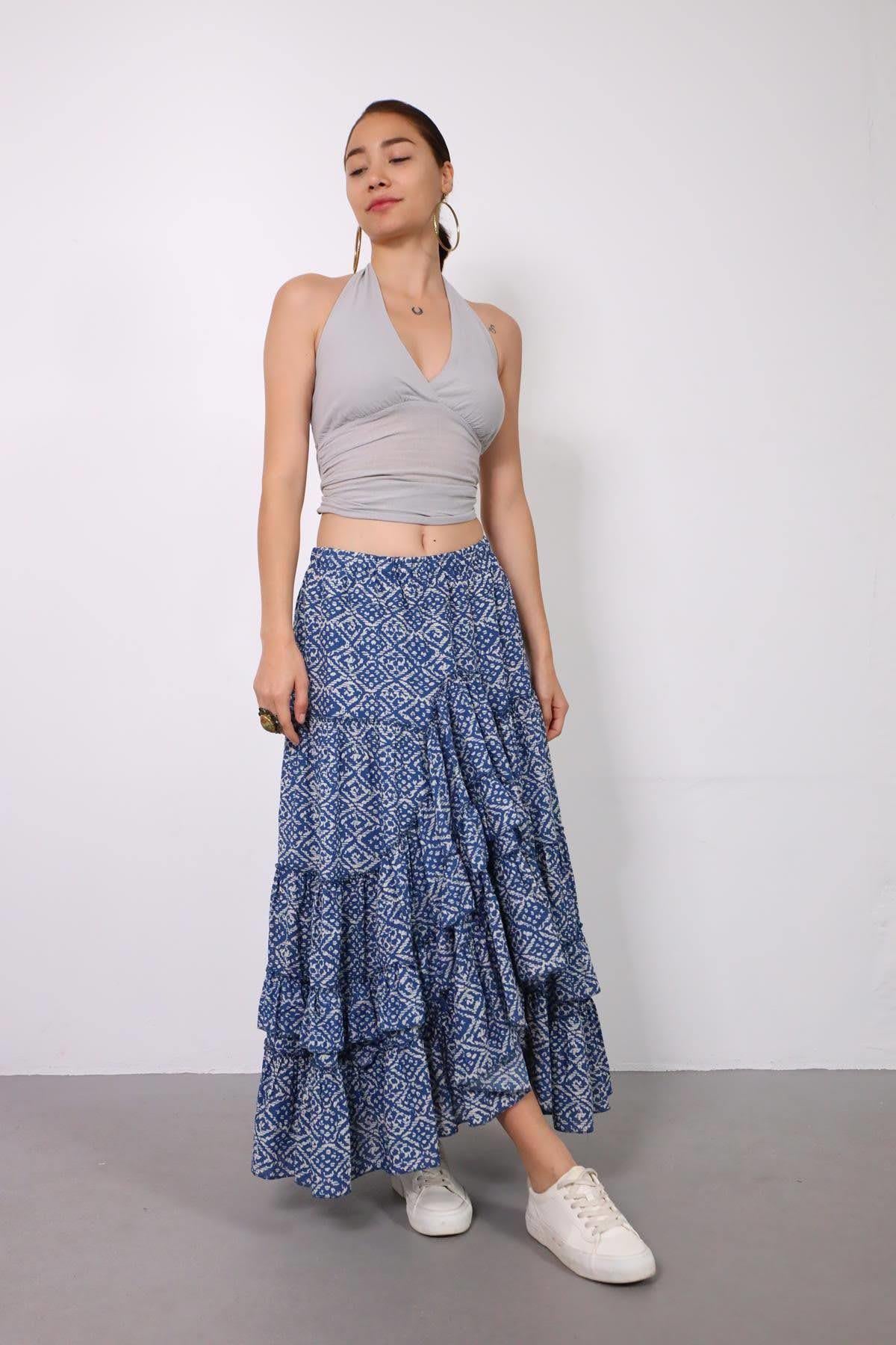  Lacivert Desenli Karmen Etek