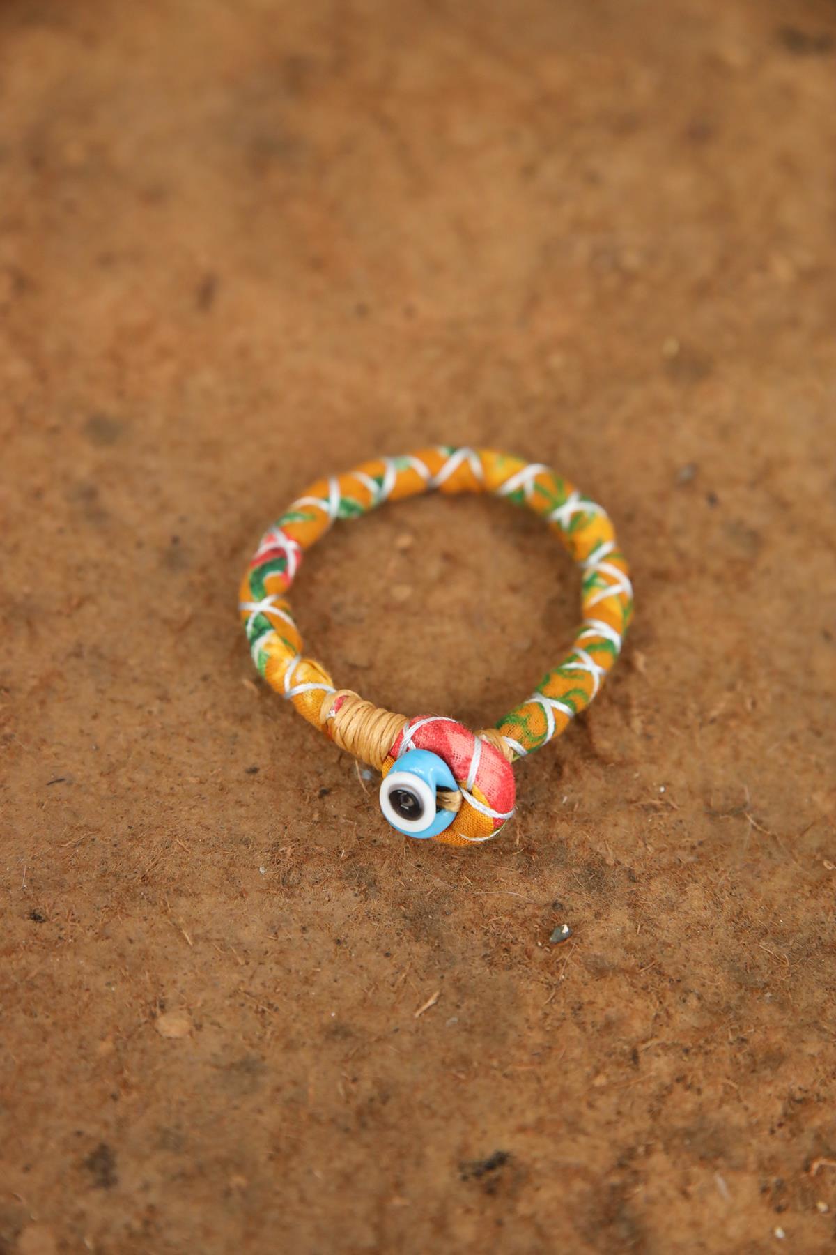 Nazar Boncuğu Detaylı Renkli Kumaş Tasarım Bileklik