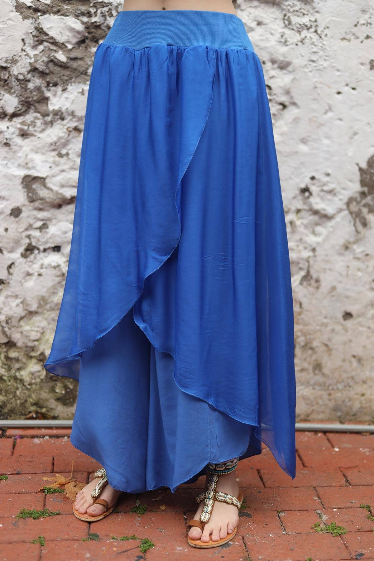  Sax Blue Silk Harem Pants