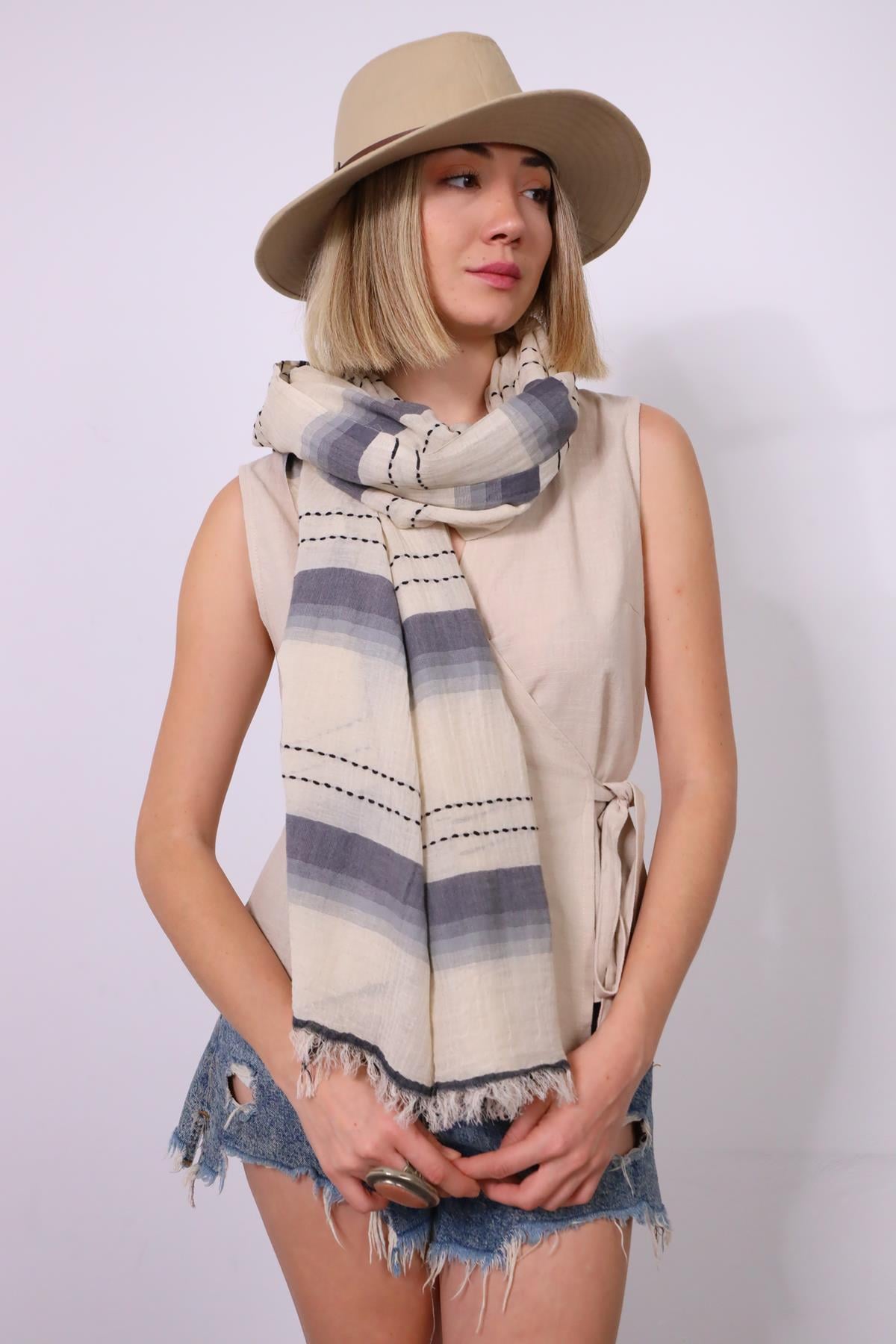 Gri Keten Tonlama Peştamal - Şaman Butik Gri Keten Tonlama Peştamal