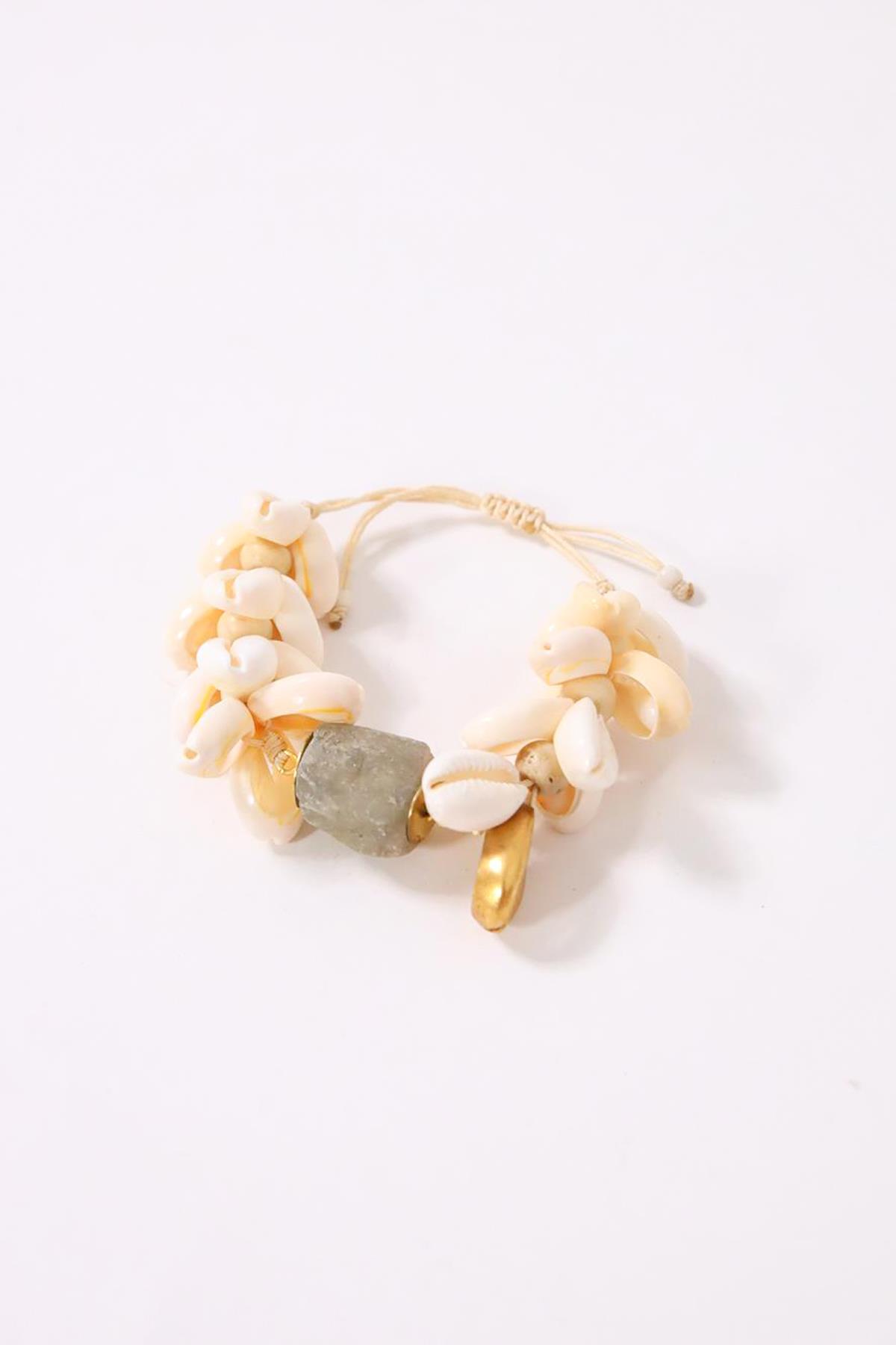 Doğal Taş Ve Gold Detaylı Deniz Kabuğu Bileklik - Şaman Butik Doğal Taş Ve Gold Detaylı Deniz Kabuğu Bileklik