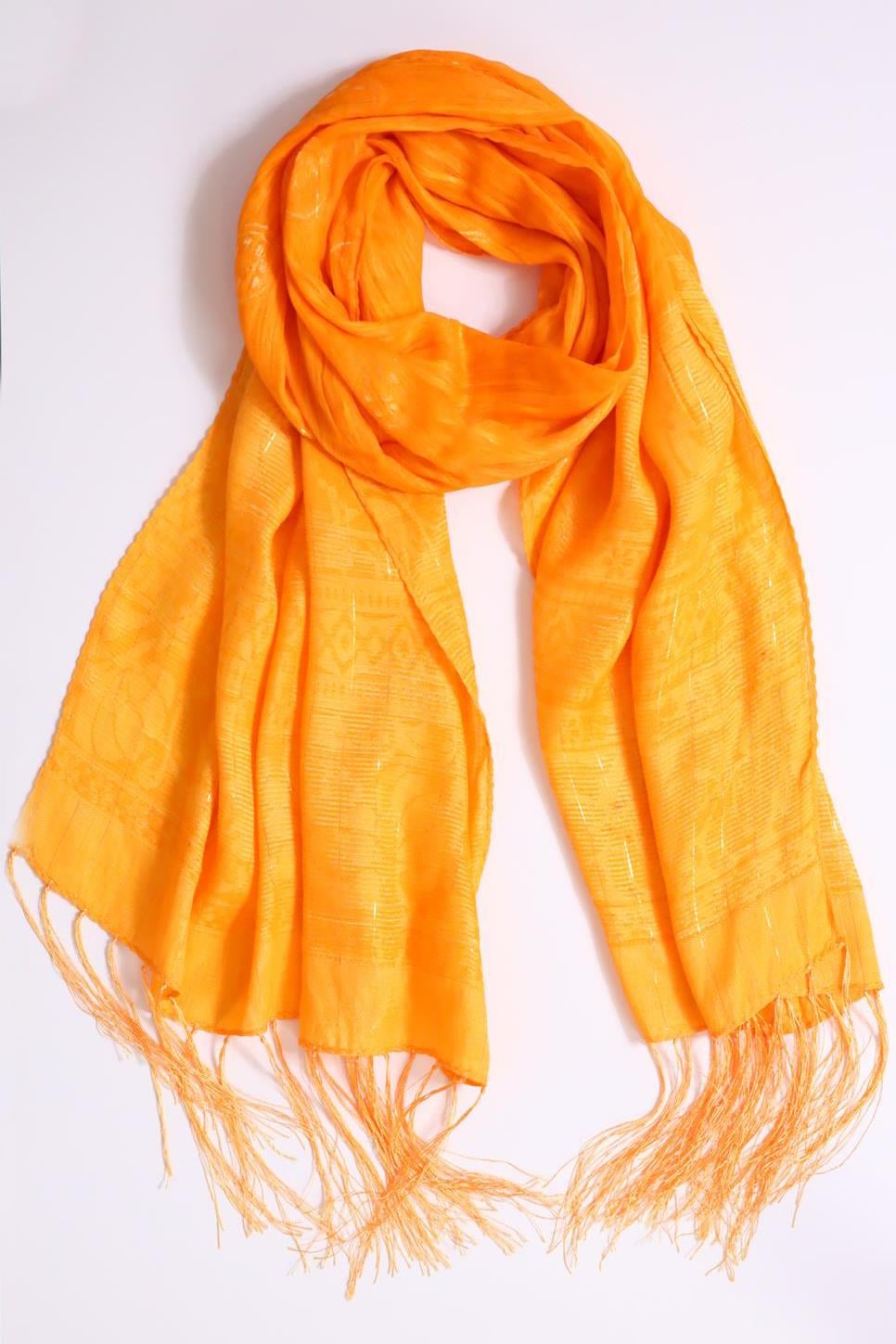  Turuncu Kendinden Desenli Çizgili Şal