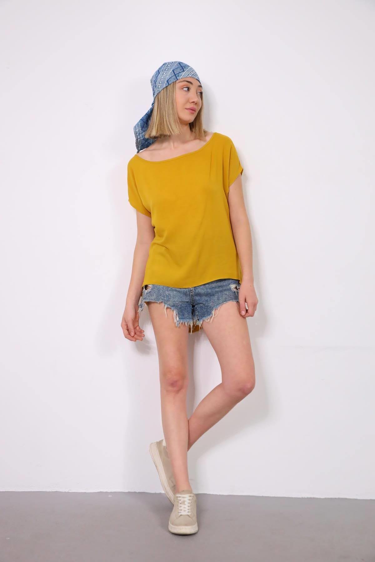 Yellow Button Back Blouse - Saman Butik | Boho Fashion Yellow Button Back Blouse