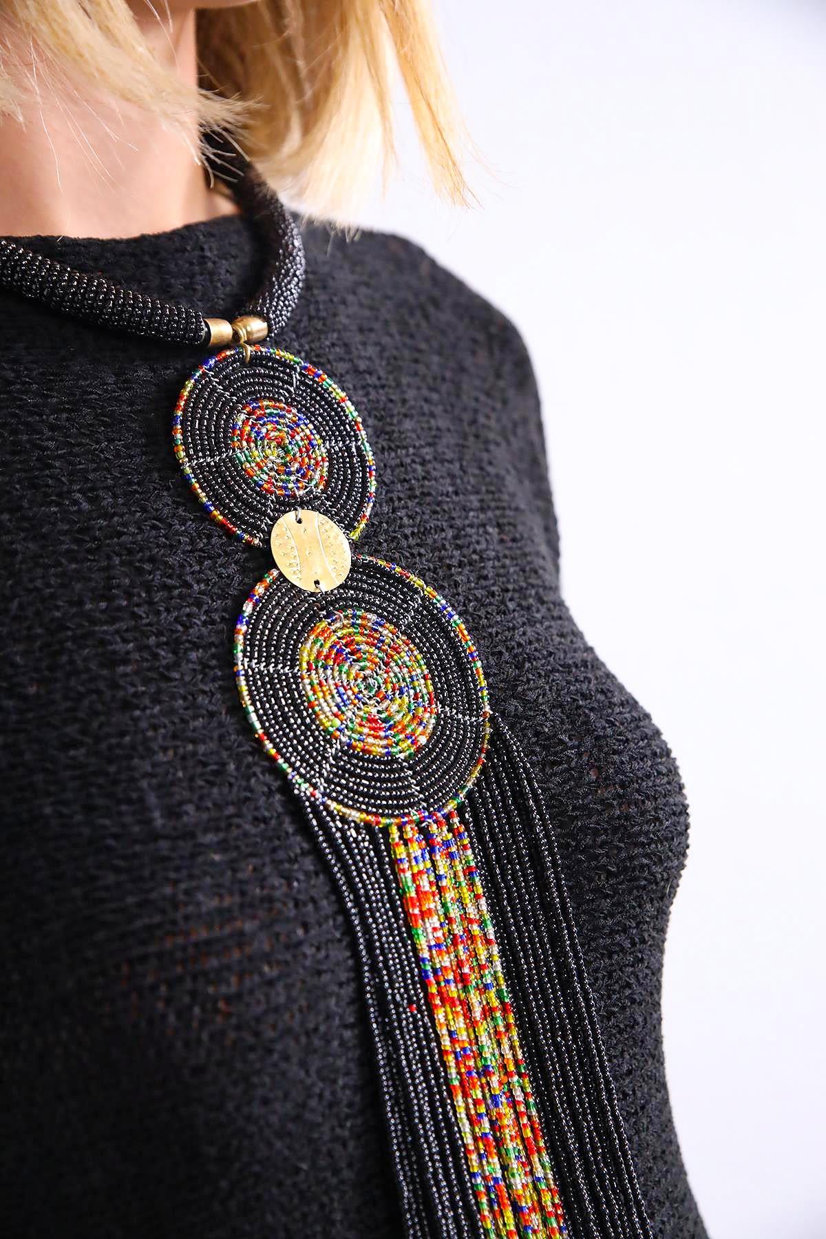 İki Halka Tasarım Uzun Kolye - Şaman Butik İki Halka Tasarım Uzun Kolye