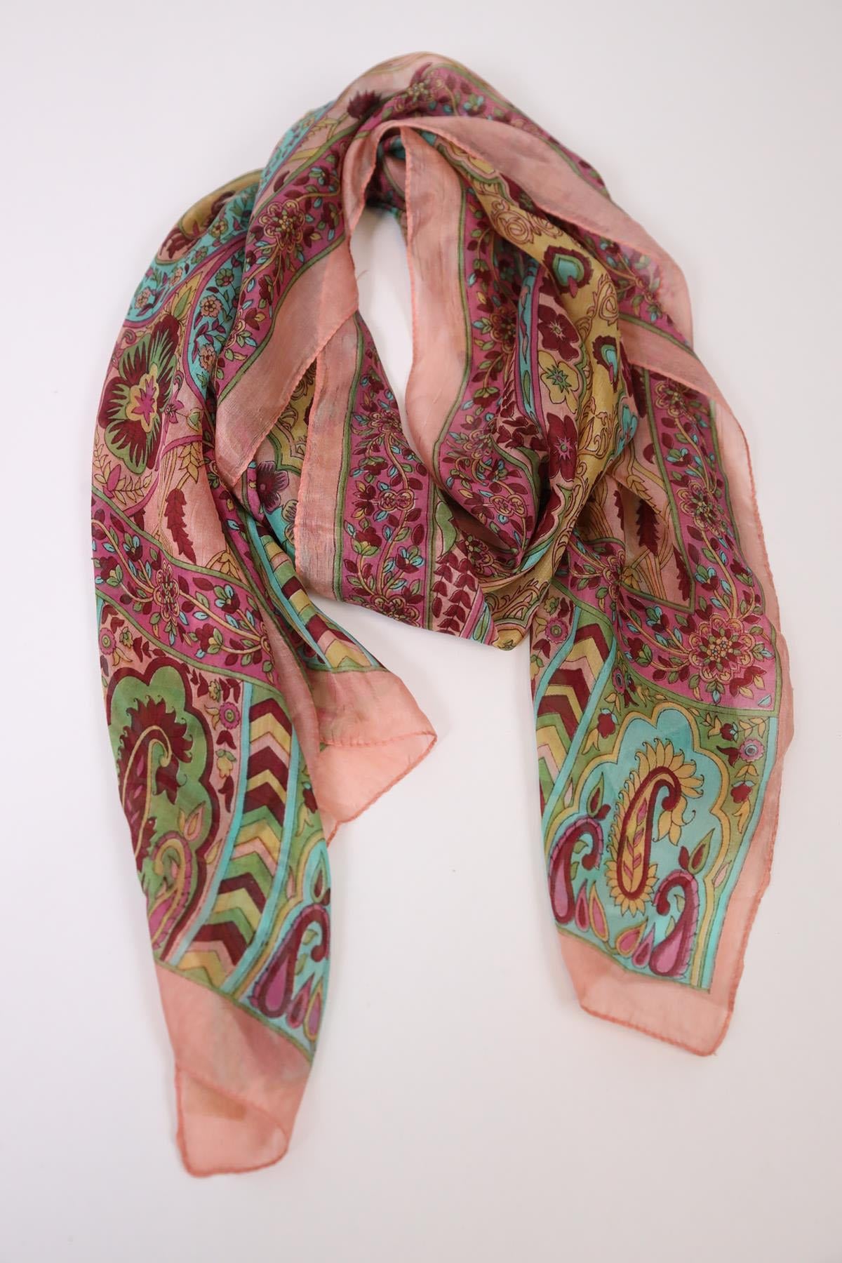 Gül Kurusu Desenli İpek Şal - Şaman Butik Gül Kurusu Desenli İpek Şal