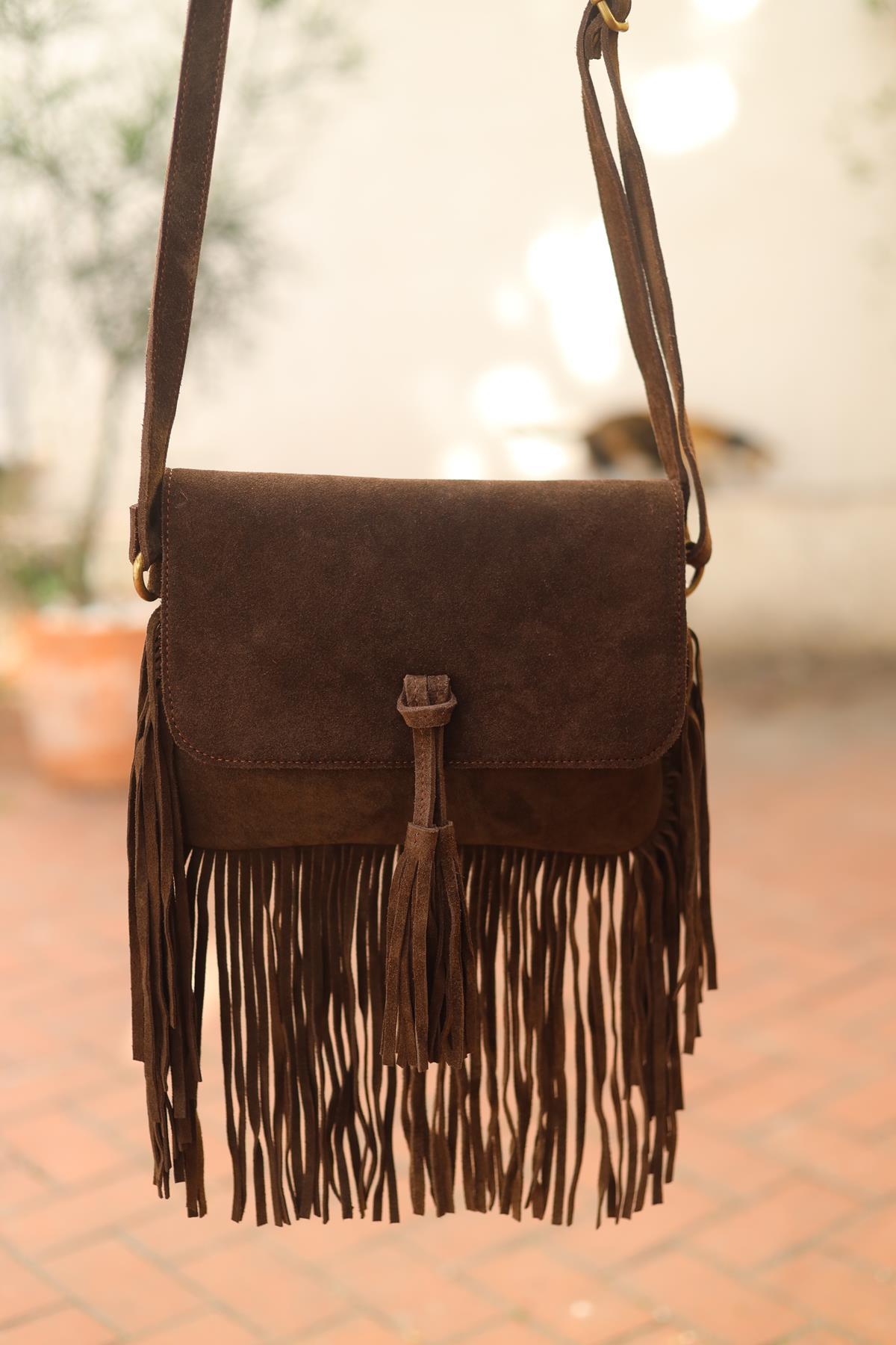 Brown Tasseled Suede Leather Bag