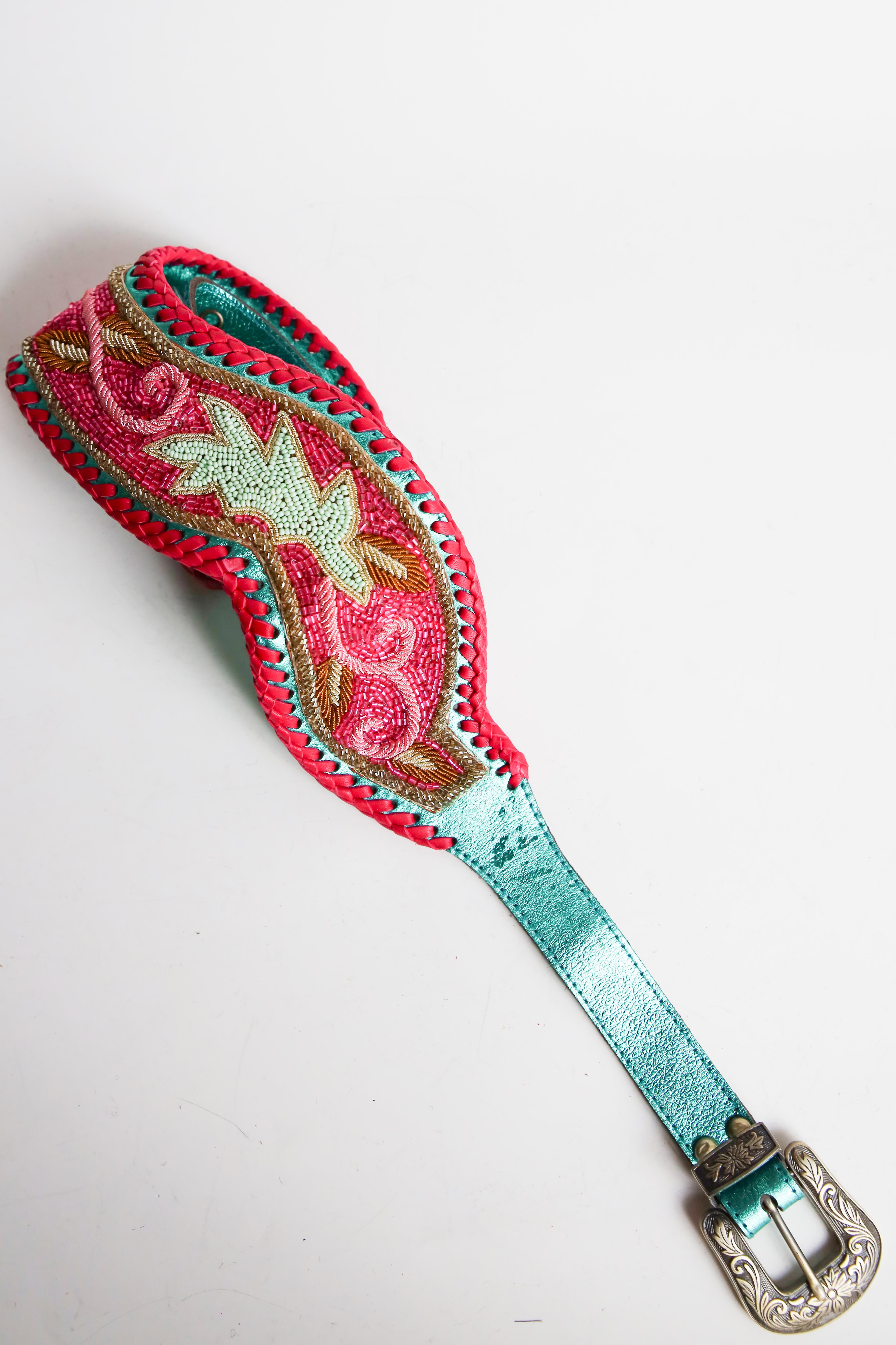 Turkuaz Deri Büyük Tokalı Kemer -Şaman Butik Turkuaz Deri Büyük Tokalı Kemer