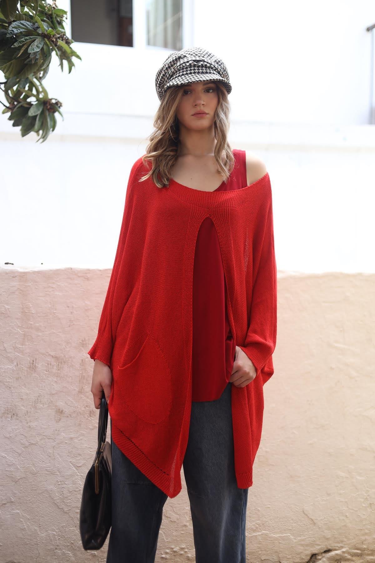 Narçiçeği Önü Yırtmaçlı Cepli Triko Tunik