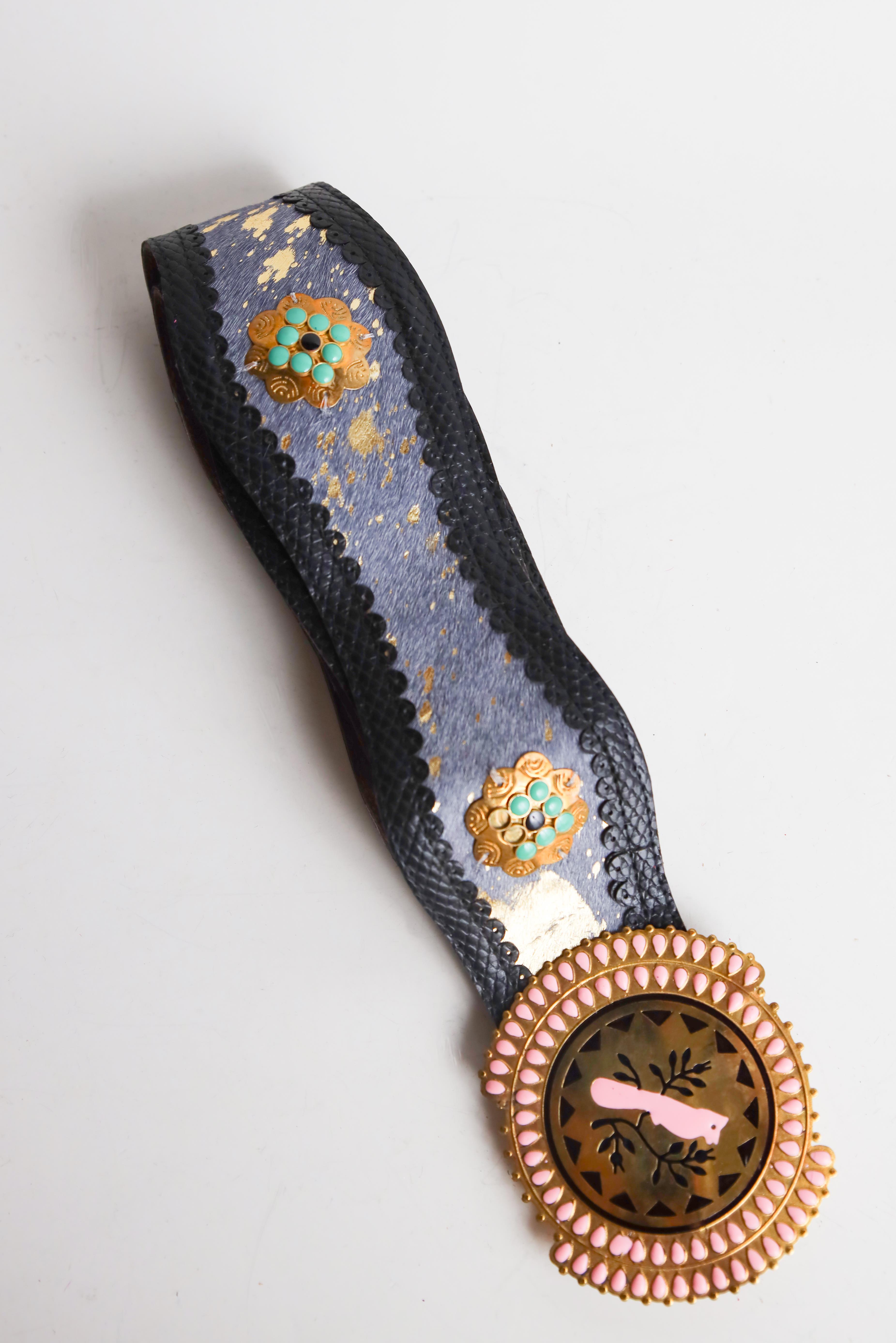 Tay Tüyü Büyük Tokalı Kemer - Şaman Butik Siyah Tay Tüyü Büyük Tokalı Kemer