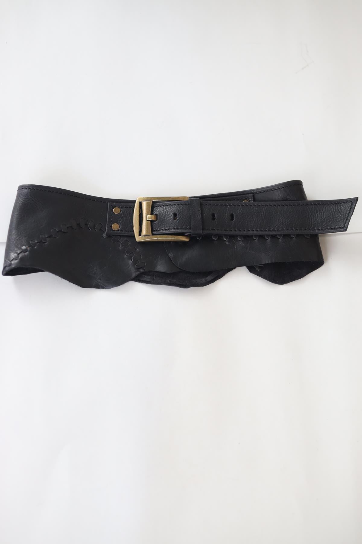 Black Pieced Leather Belt