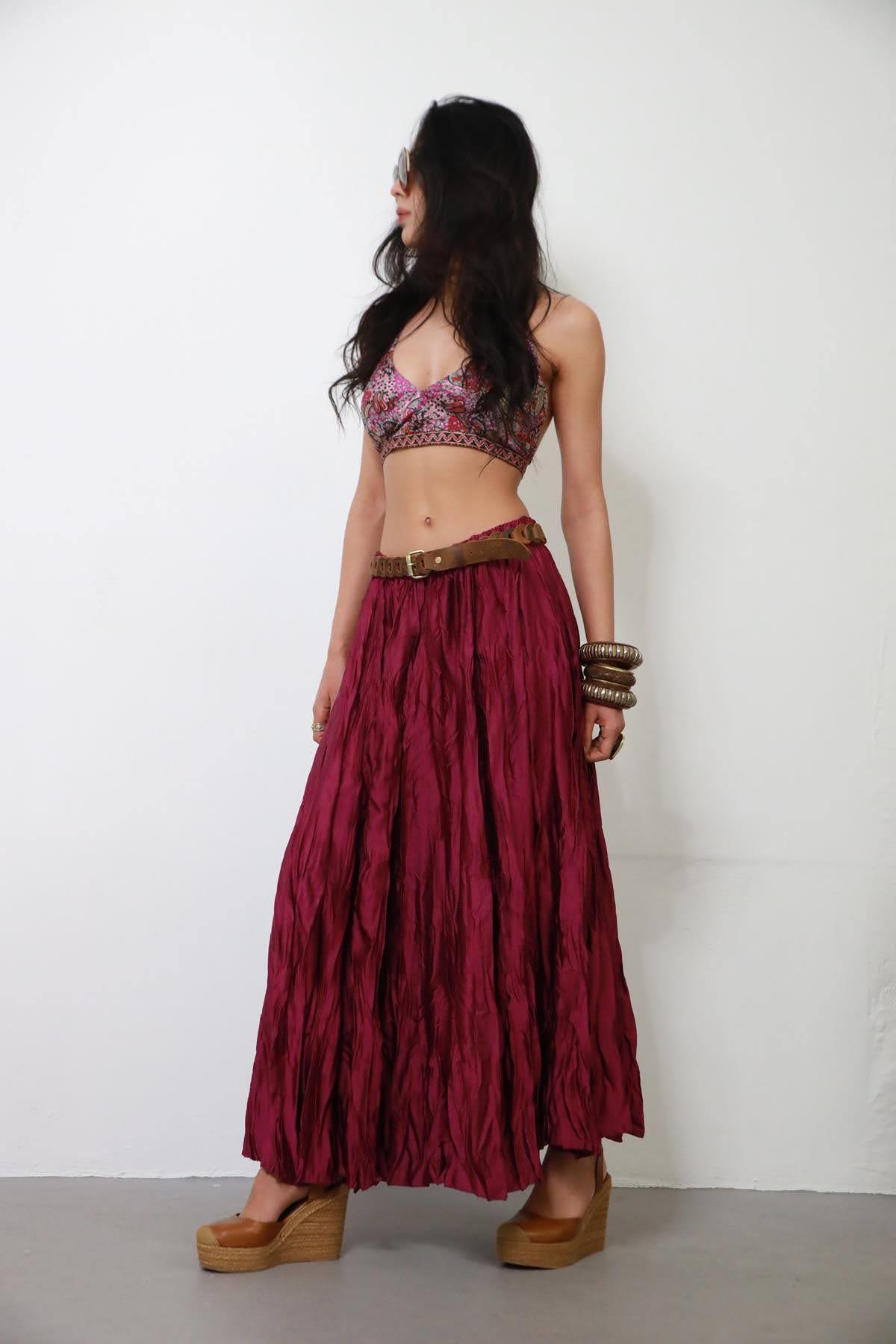 Mor Desenli Bağlamalı İpek Crop Bluz