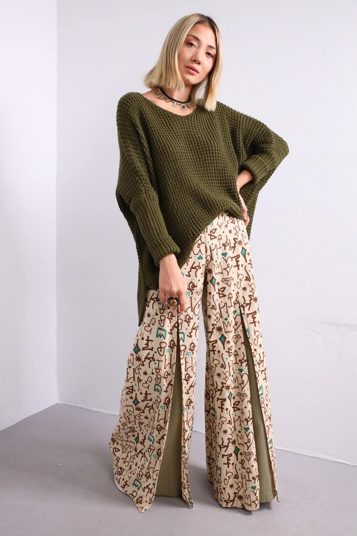 Cream Color Patterned Loose Pants Cream Color Patterned Loose Pants