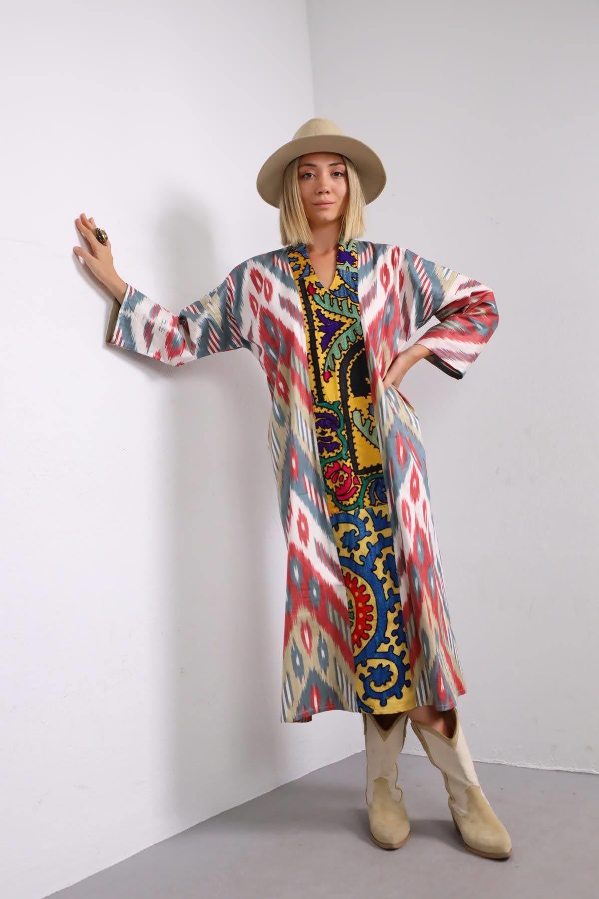 Renkli Etnik İşlemeli Suzani Elbise - Şaman Butik Renkli Etnik İşlemeli Suzani Elbise