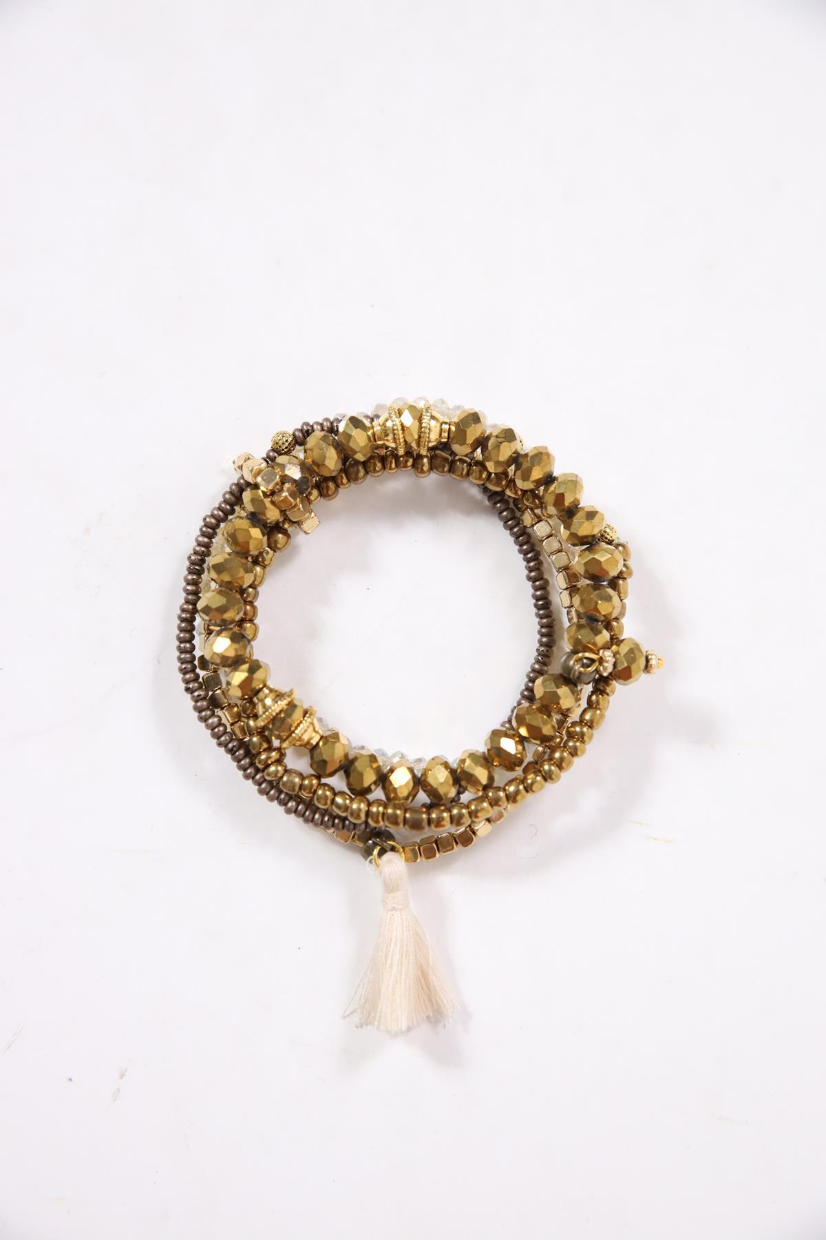 Püskül Detaylı Renkli Doğal Taş Çoklu Bileklik - Şaman Butik Püskül Detaylı Renkli Doğal Taş Çoklu Bileklik