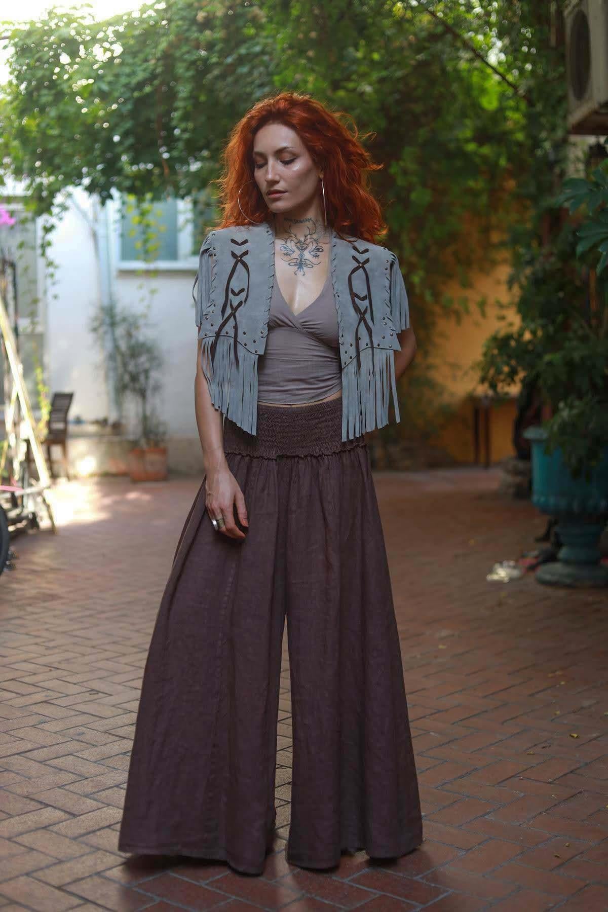 Gray Fringed Spotted Leather Vest