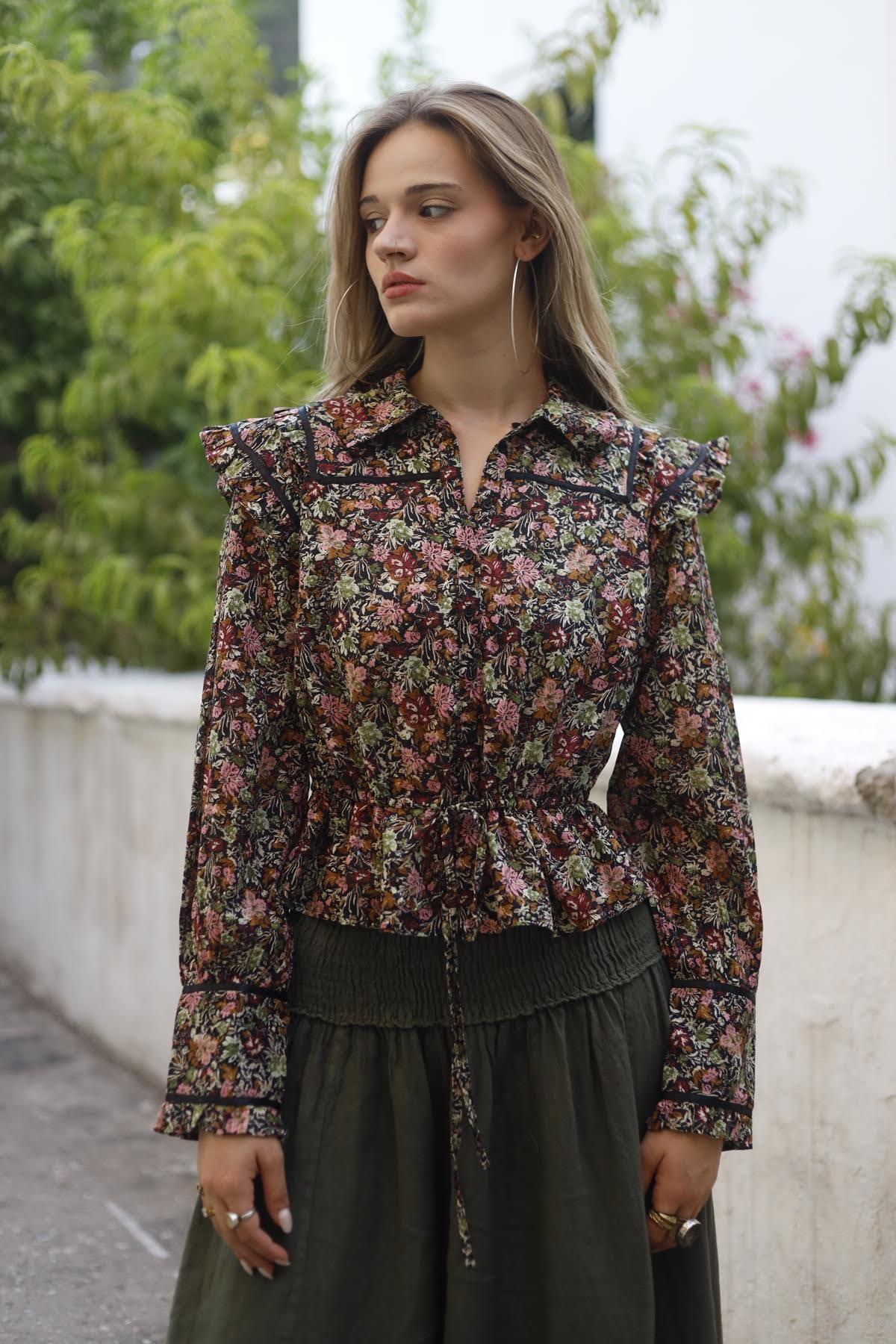 Black Floral Patterned Shirt