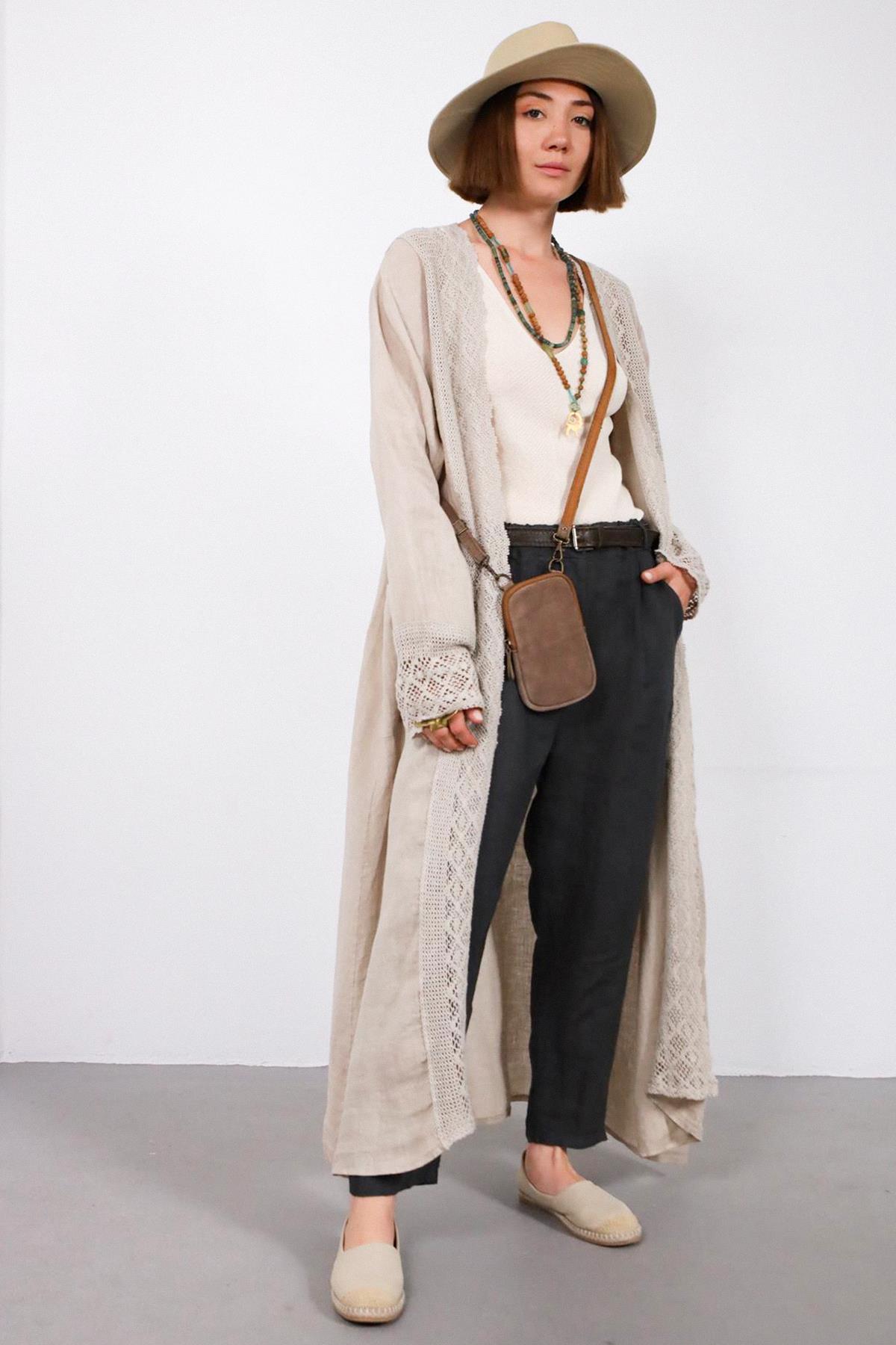  Vizon Rengi Süet Deri Telefon Çantası