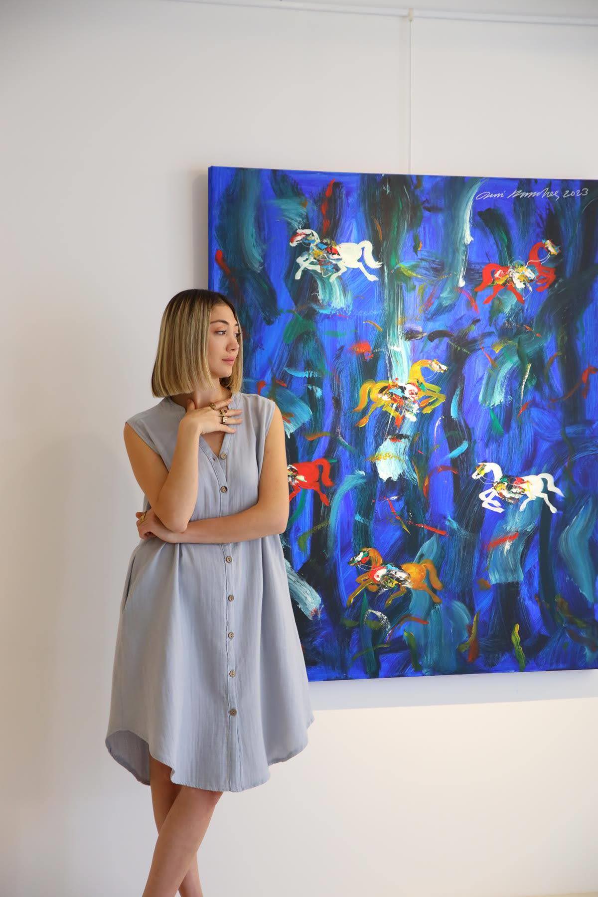 Buz Mavisi Hakim Yaka Kolsuz Gömlek Elbise - Şaman Butik Buz Mavisi Hakim Yaka Kolsuz Gömlek Elbise