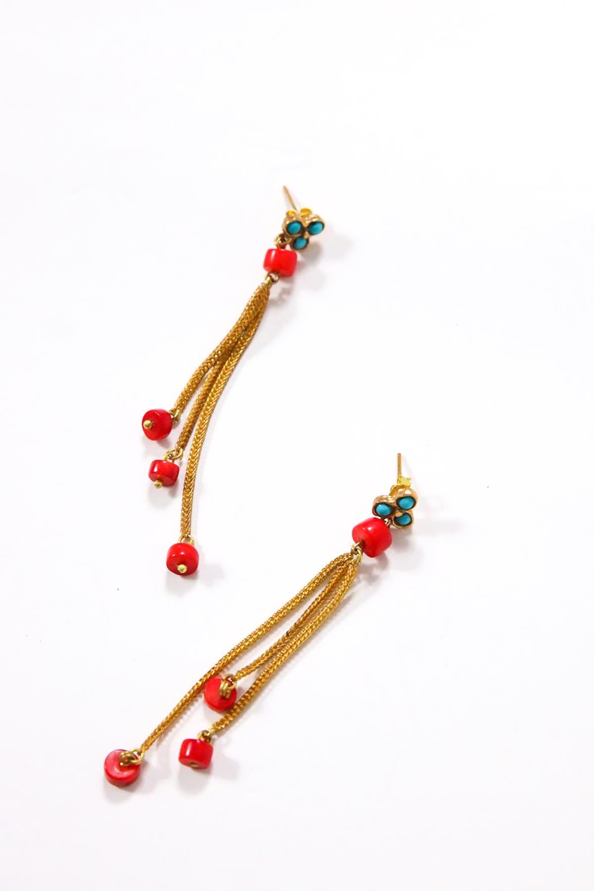 Mercan Taşlı Bronz Sallantılı Küpe - Şaman Butik Mercan Taşlı Bronz Sallantılı Küpe