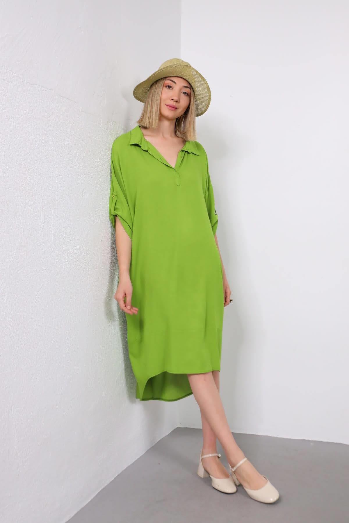 Light Green Ring Detailed Back Shirt Dress - Saman Butik | Shop Online Light Green Ring Detailed Back Shirt Dress