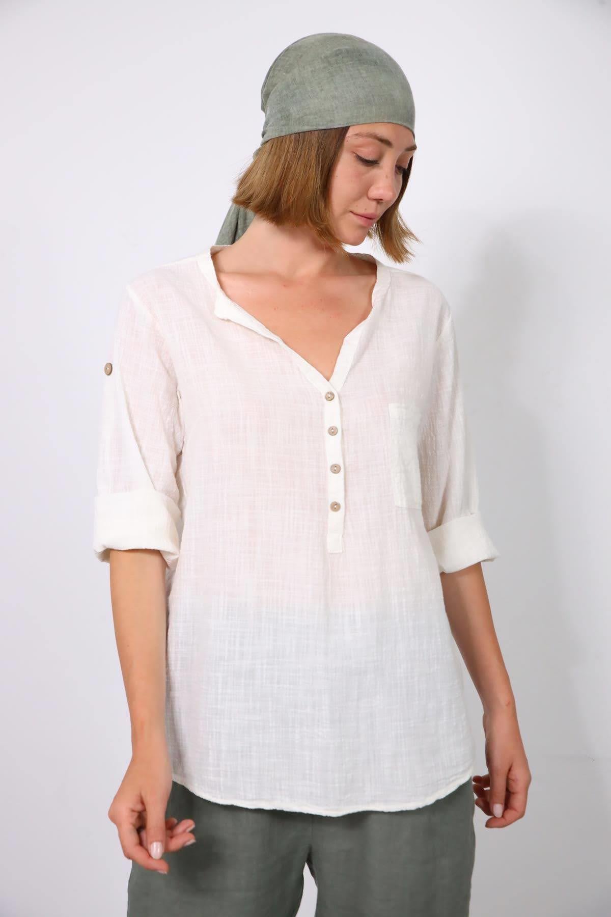  Ekru Hakim Yaka Kolları Apoletli Gömlek