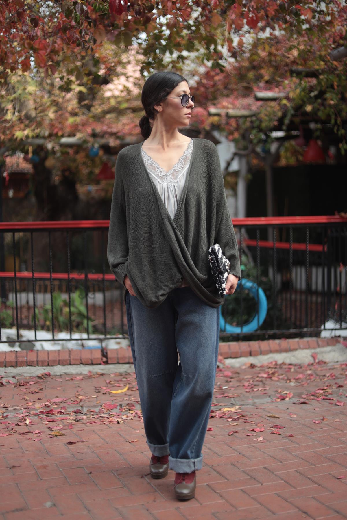 Haki Önü Çapraz Triko Tunik