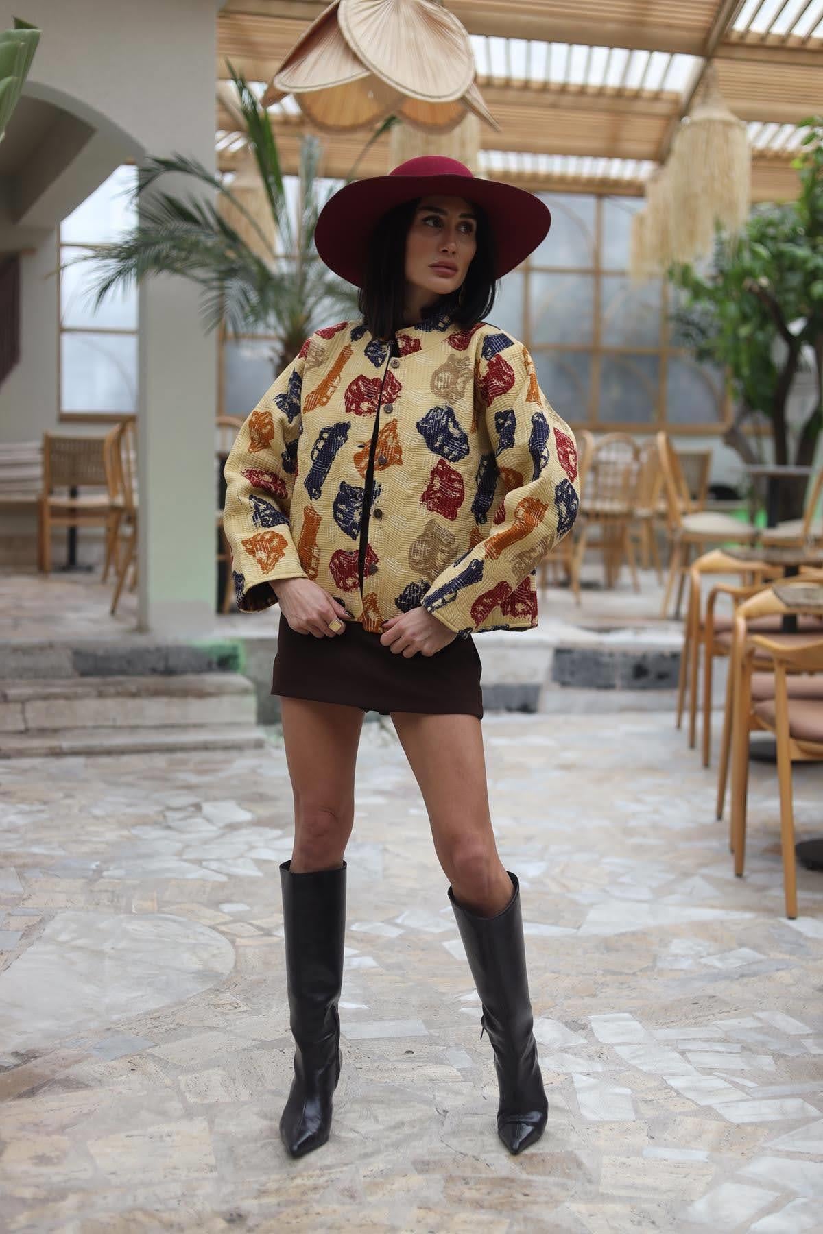 Yellow Patterned Quilted Jacket