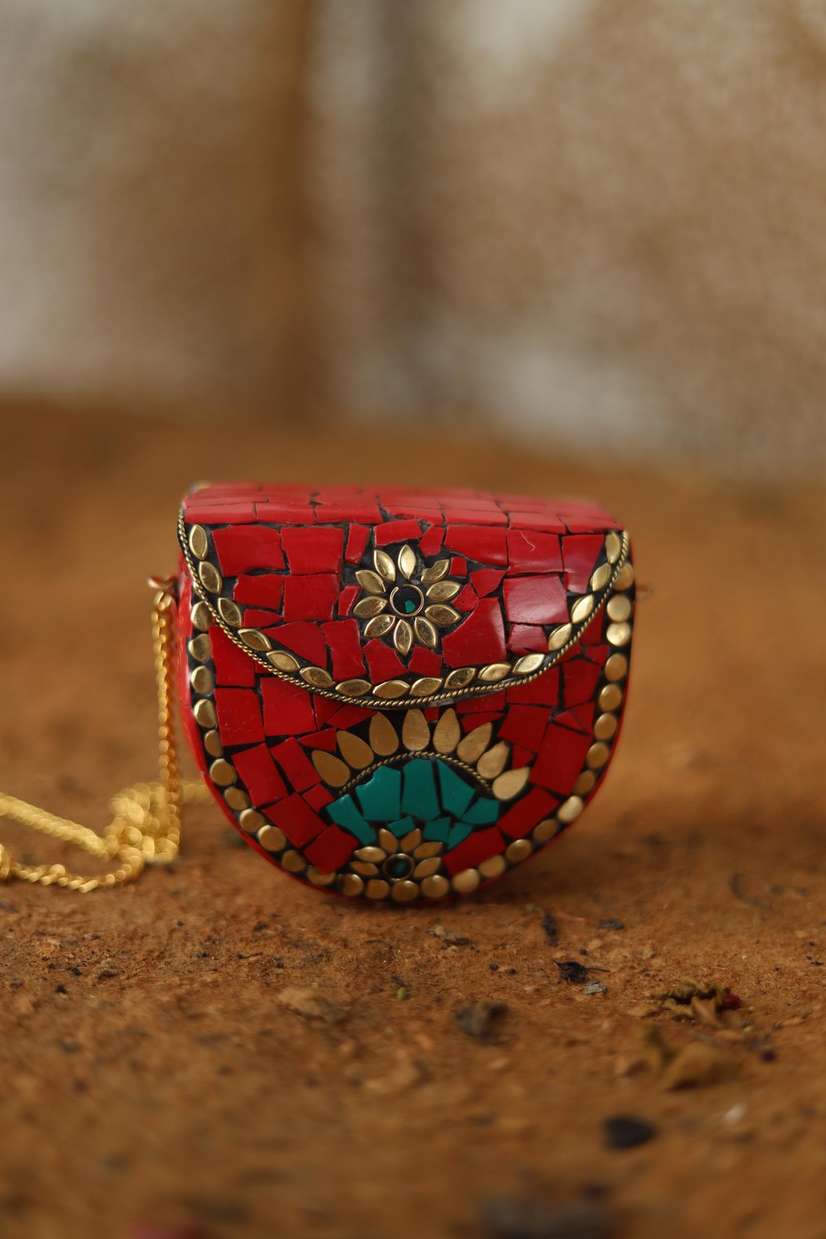 Red Stone Detailed Special Design Elegant Bag