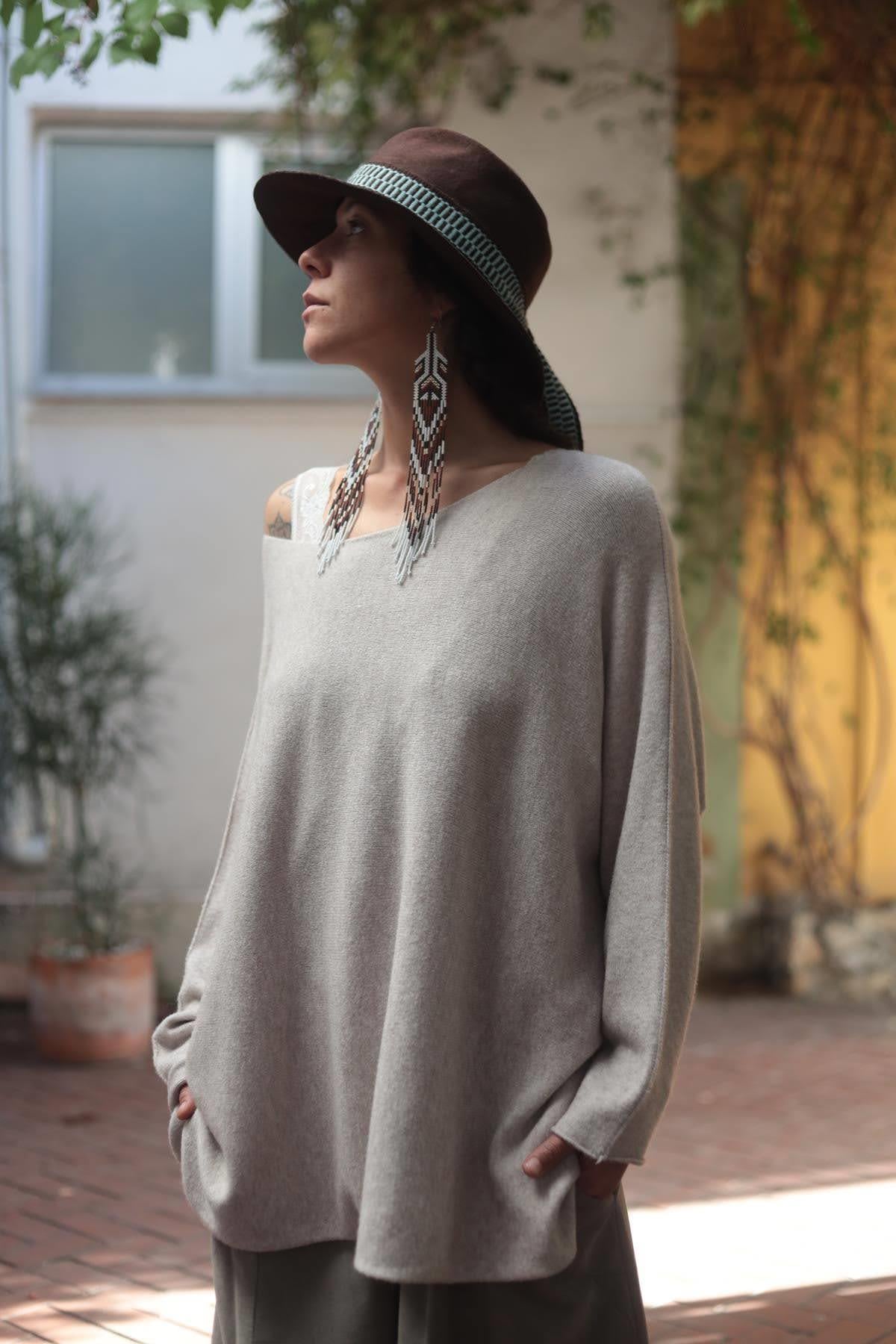 Bej Bisiklet Yaka Dikişsiz Kazak