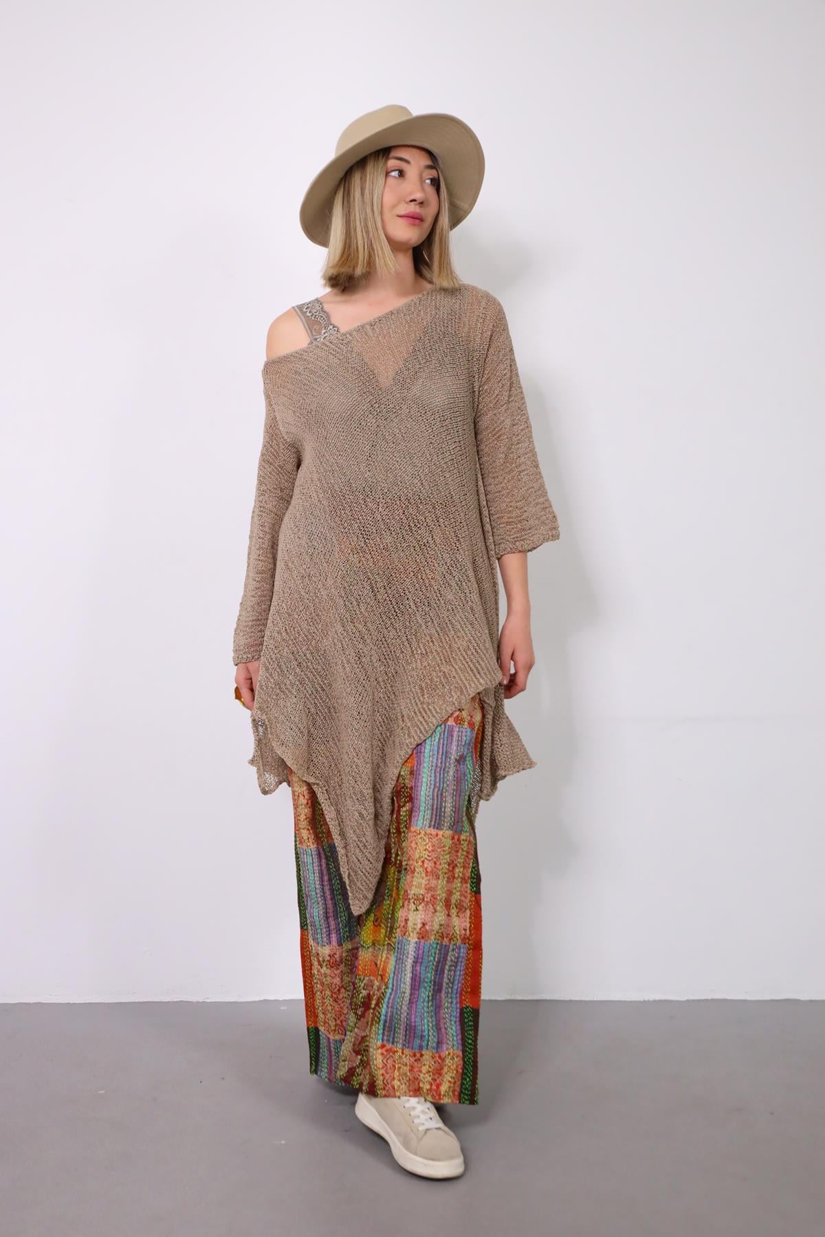 Saman Butik | Shop Online Mink Loose Asymmetric Cut Mercerized Blouse