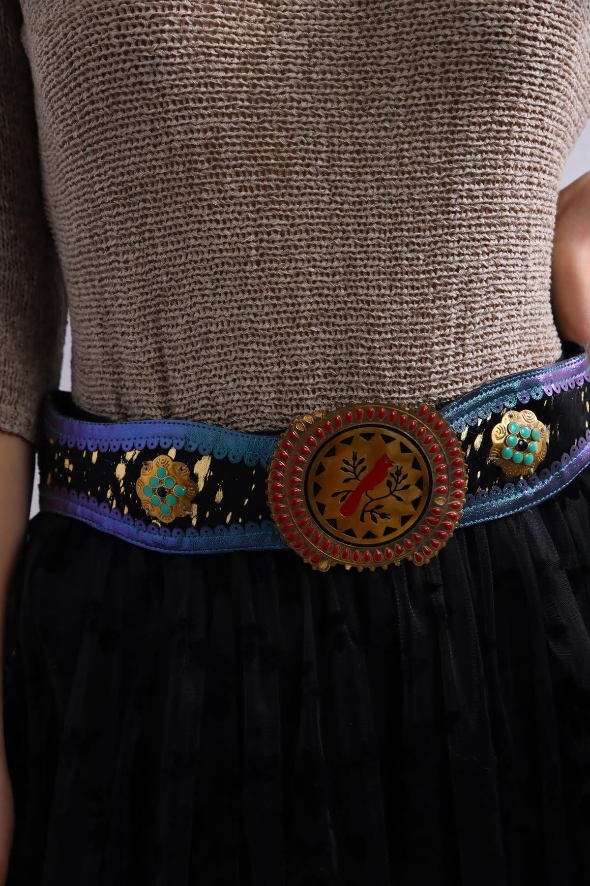  Petrol Mavisi Tay Tüyü Büyük Tokalı Kemer