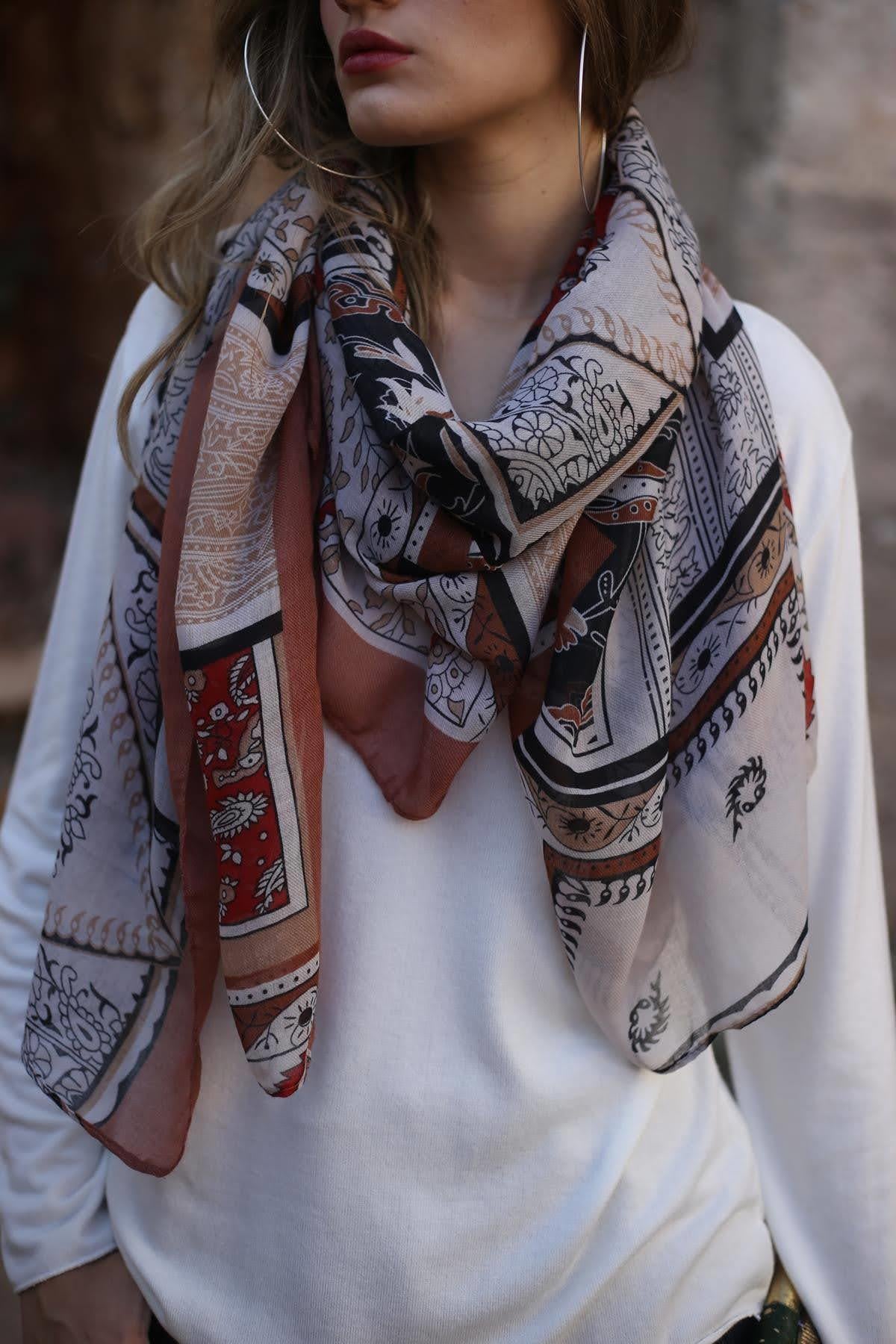 Bakır Rengi Desenli Otantik Şal