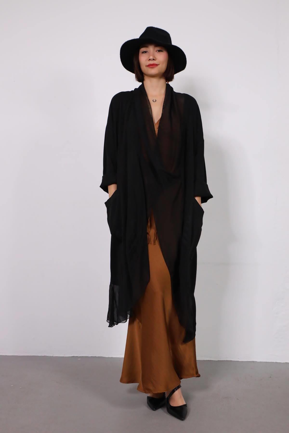 Black Silk Collar Judith Tunic - Şaman Butik | Boho Fashion Black Silk Collar Judith Tunic