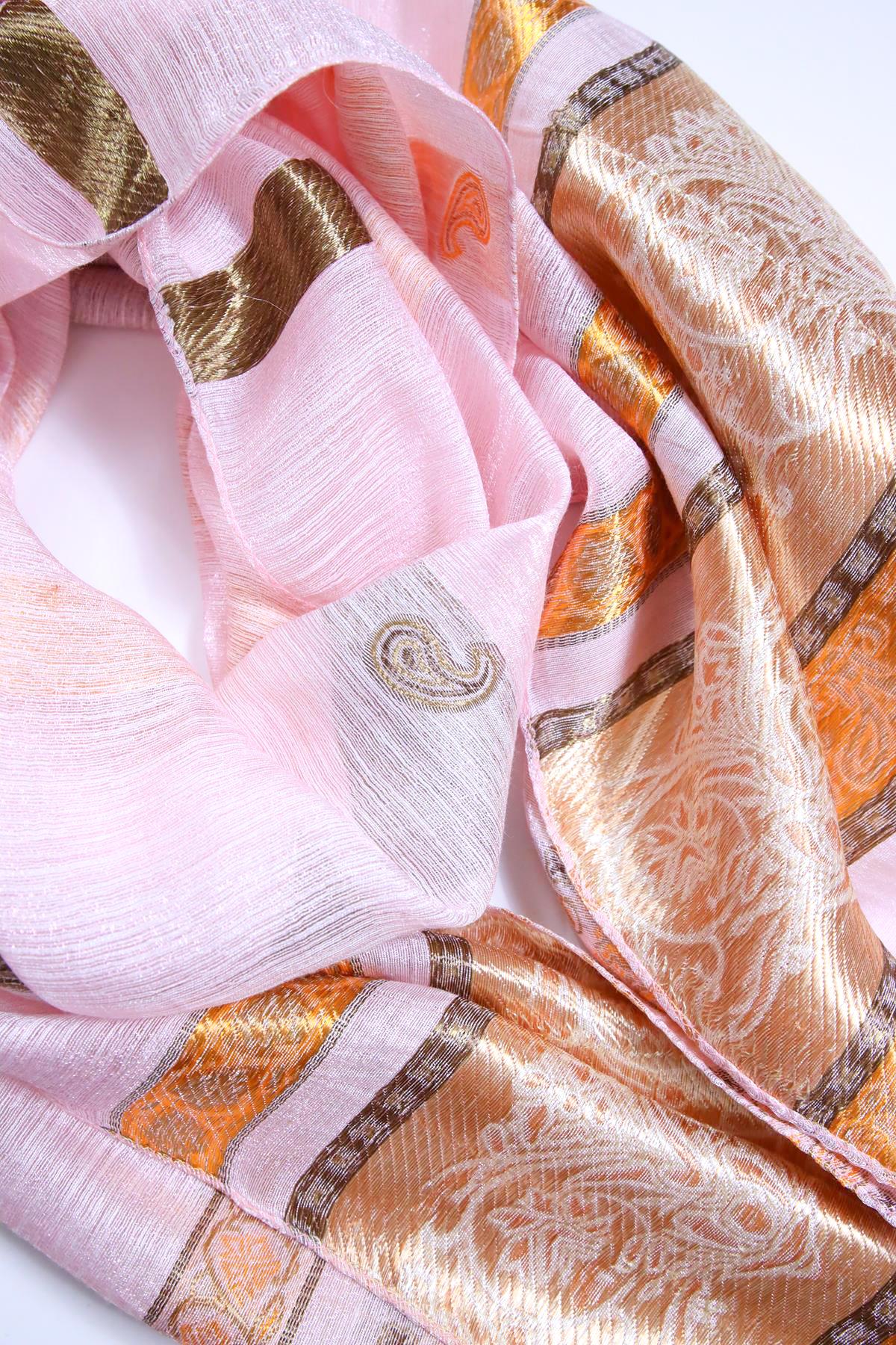 Pembe Simli Desenli Püsküllü Şal - Şaman Butik Pembe Simli Desenli Püsküllü Şal