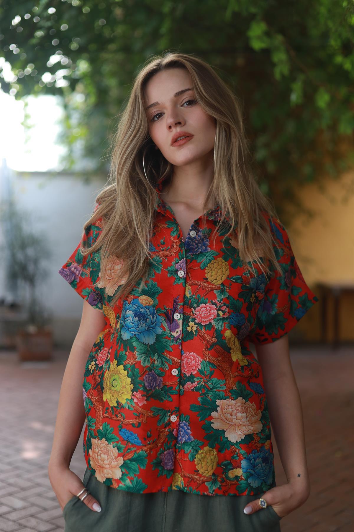 Red Floral Patterned Shirt