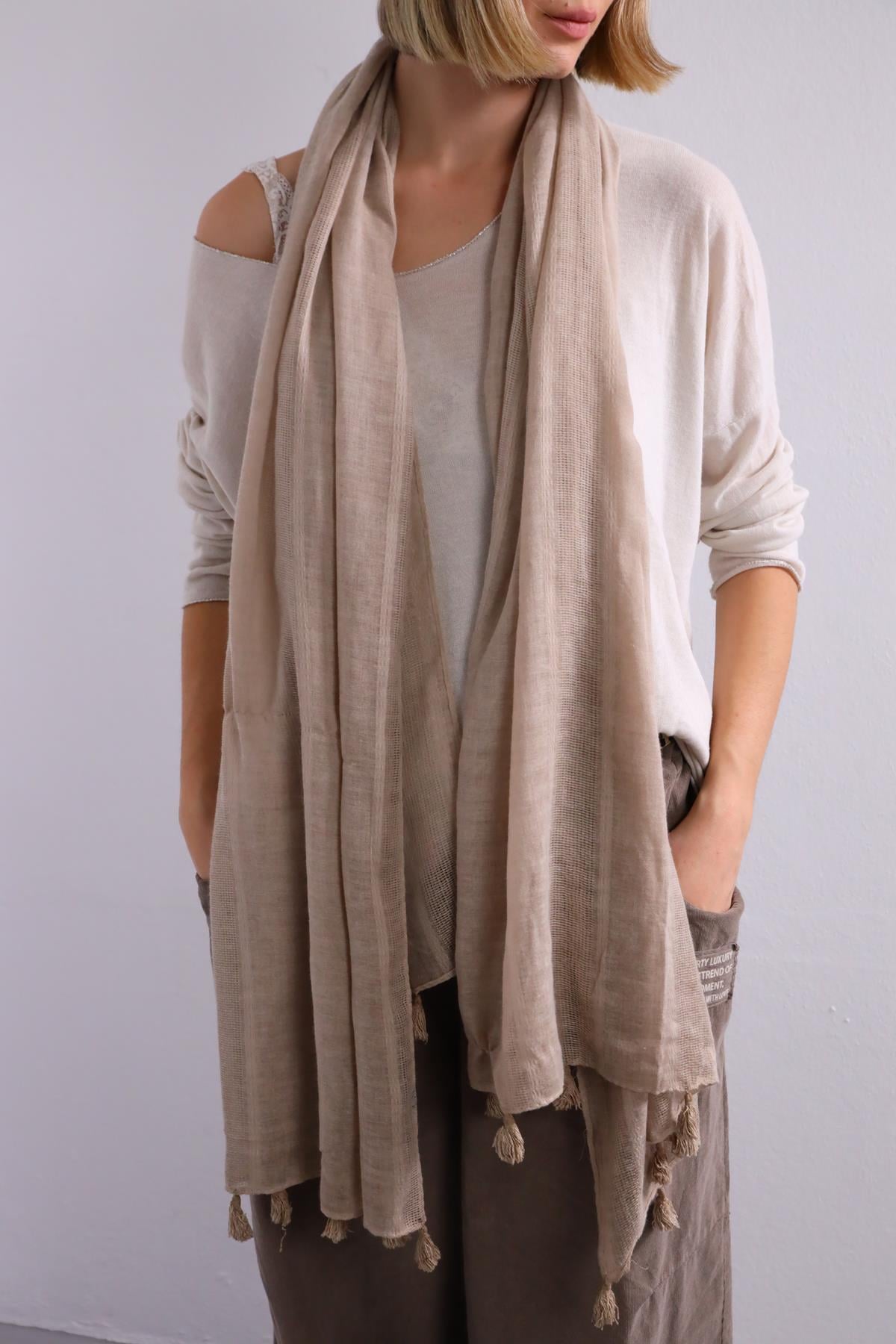 Bej Fileli Şal - Şaman Butik Bej Fileli Şal