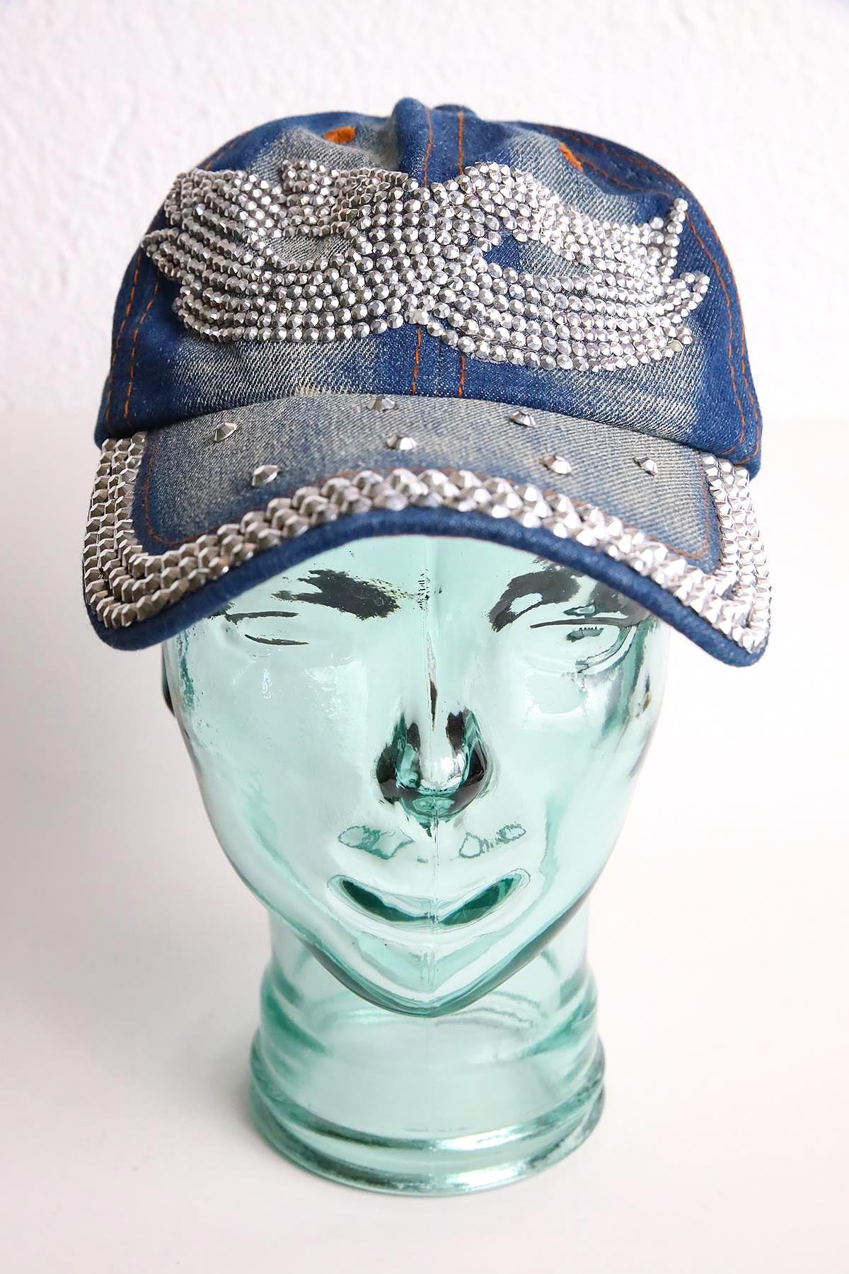  Mavi Taşlı Kot Şapka
