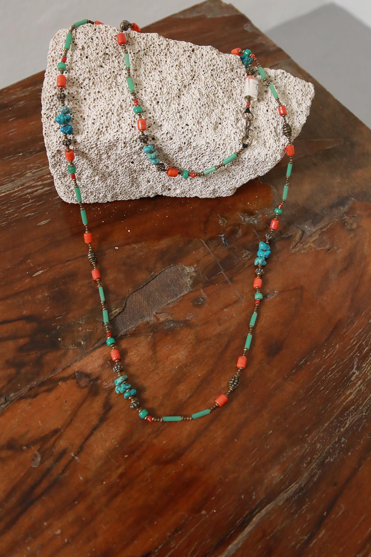 Turquoise and Coral Stone Necklace