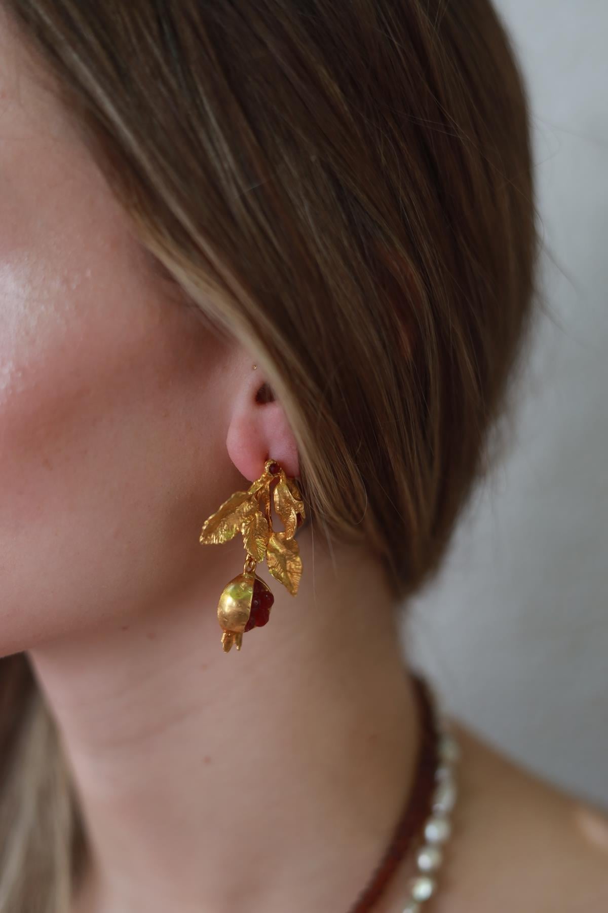 Red Pomegranate Design Earrings