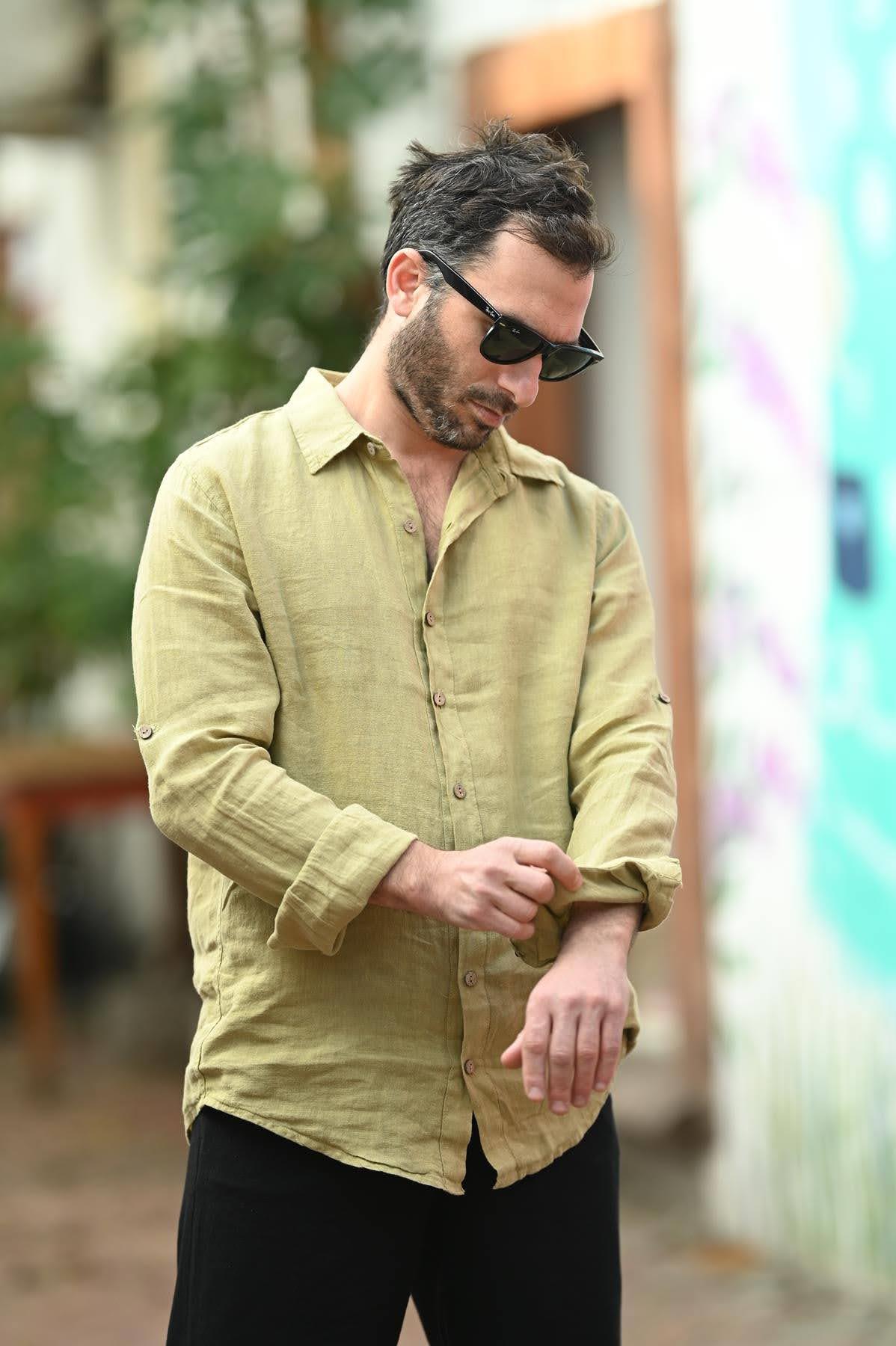 Light Khaki Linen Men's Shirt