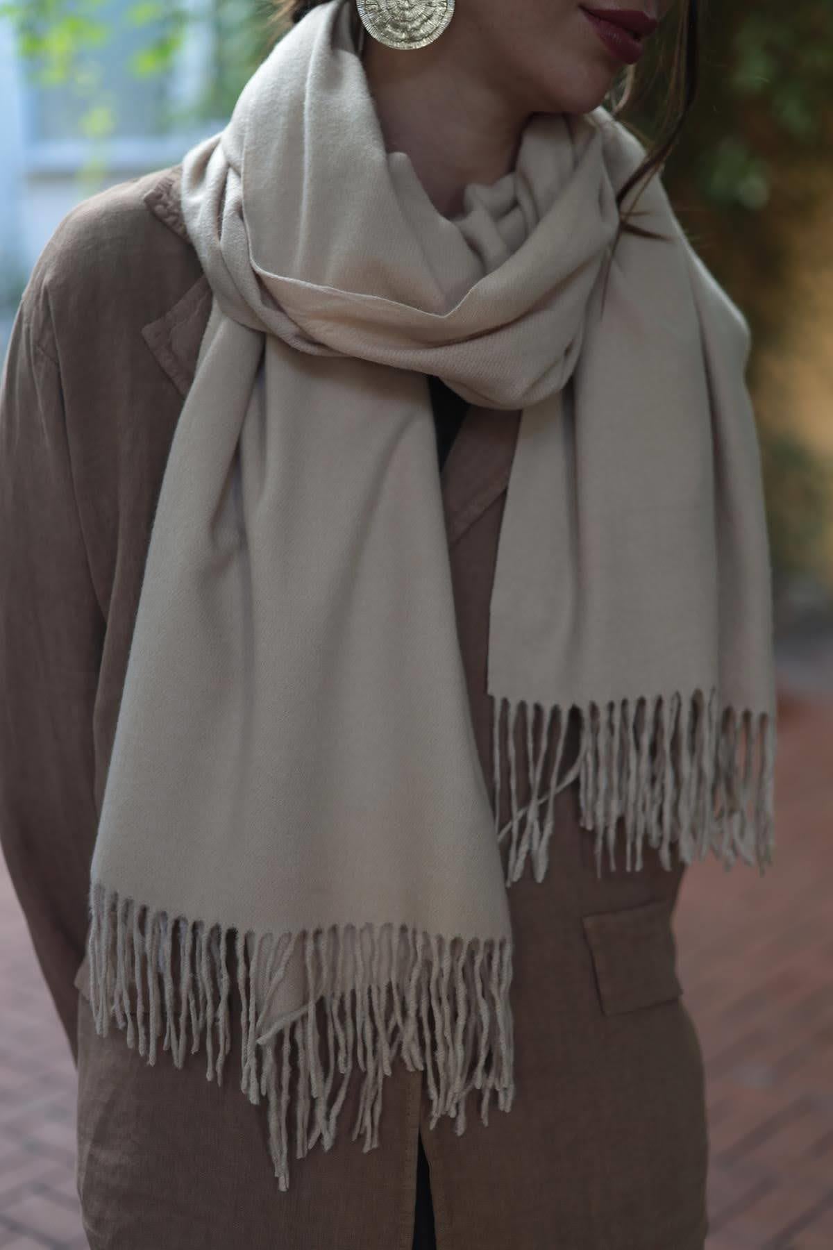 Camel Rengi Yün Kaşmir Şal