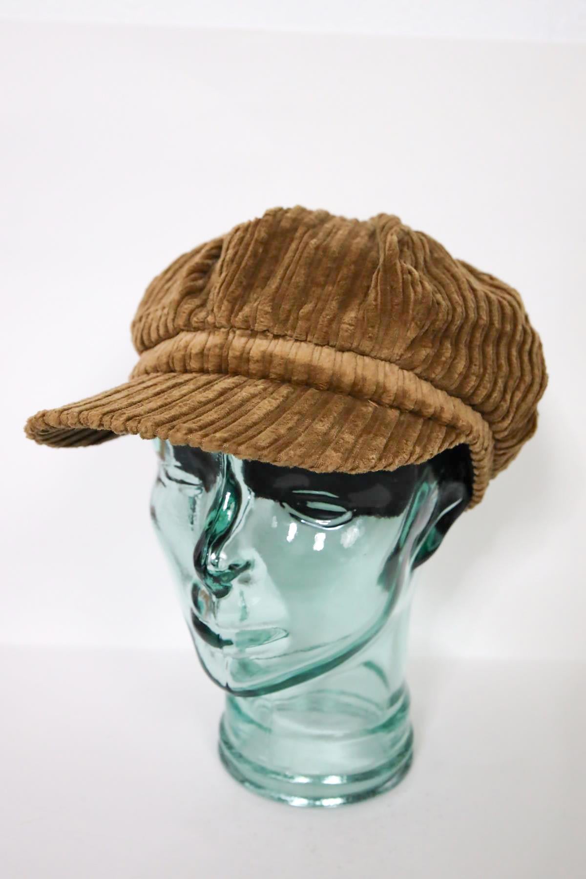 Camel Rengi Kadife Denizci Şapka - Şaman Butik Camel Rengi Kadife Denizci Şapka