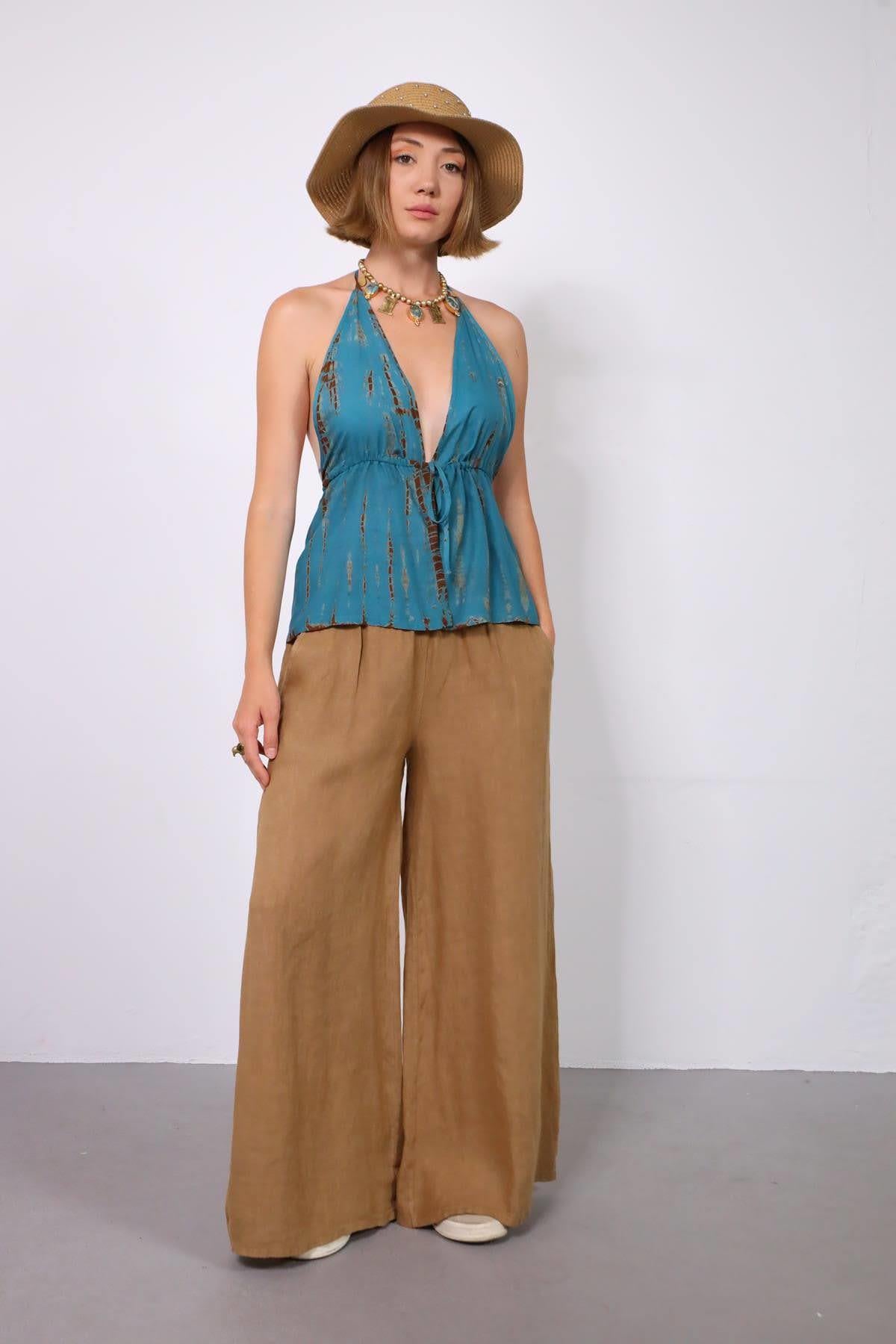 Camel Rengi Beli Lastikli Asena Pantolon - Şaman Butik Camel Rengi Beli Lastikli Asena Pantolon