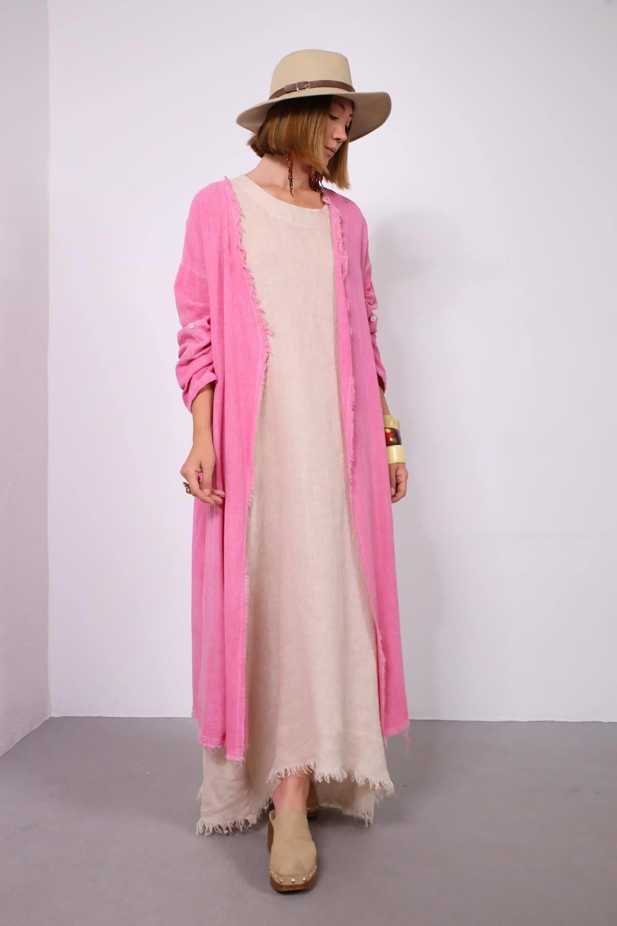 Gül Kurusu Saçak Detay Düz Kesim Kaftan - Şaman Butik Gül Kurusu Saçak Detay Düz Kesim Kaftan