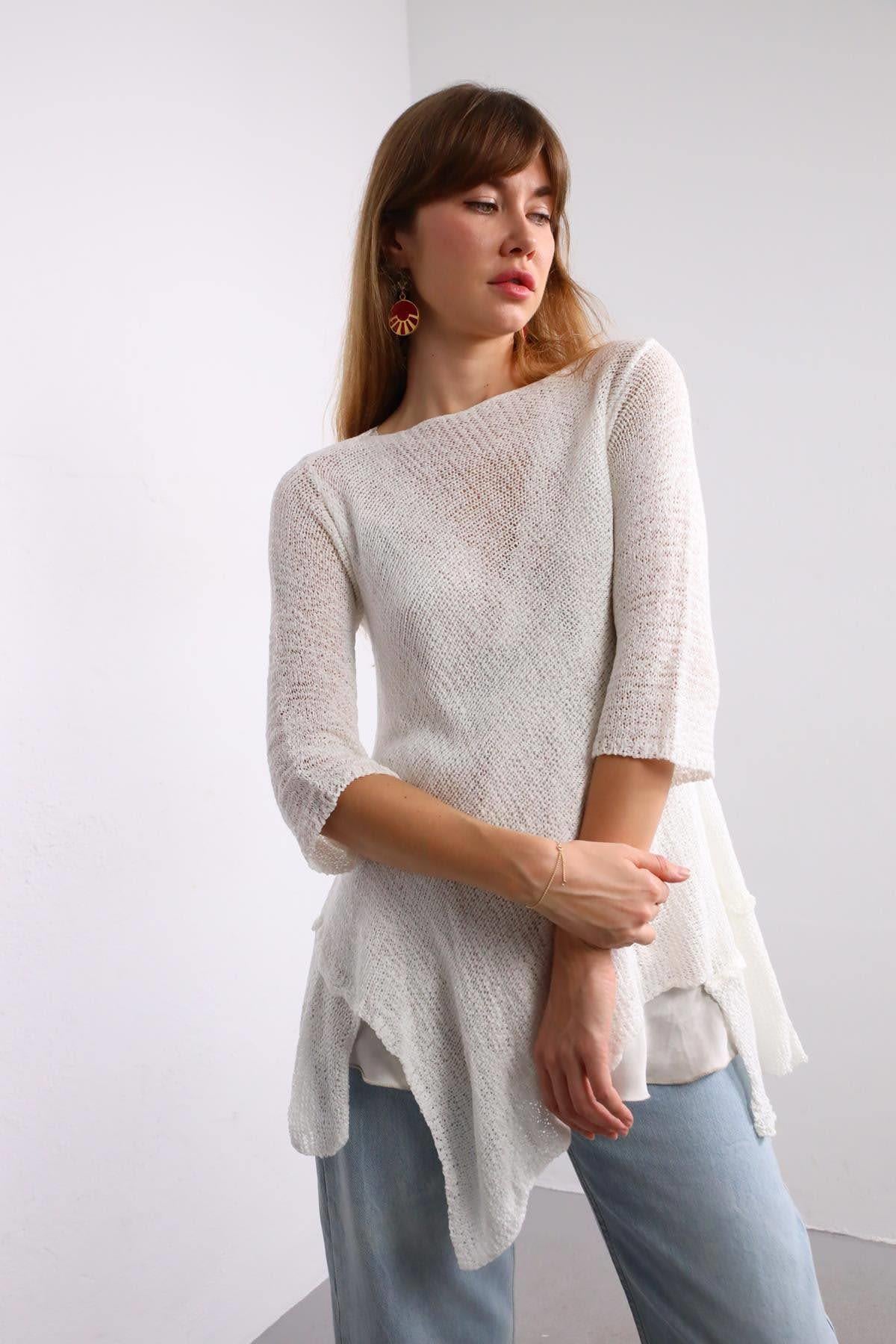 Beyaz Salaş Asimetrik Kesim Merserize Bluz - Şaman Butik - Bohem Giyim ve Aksesuar | Kadın & Erkek Beyaz Salaş Asimetrik Kesim Merserize Bluz