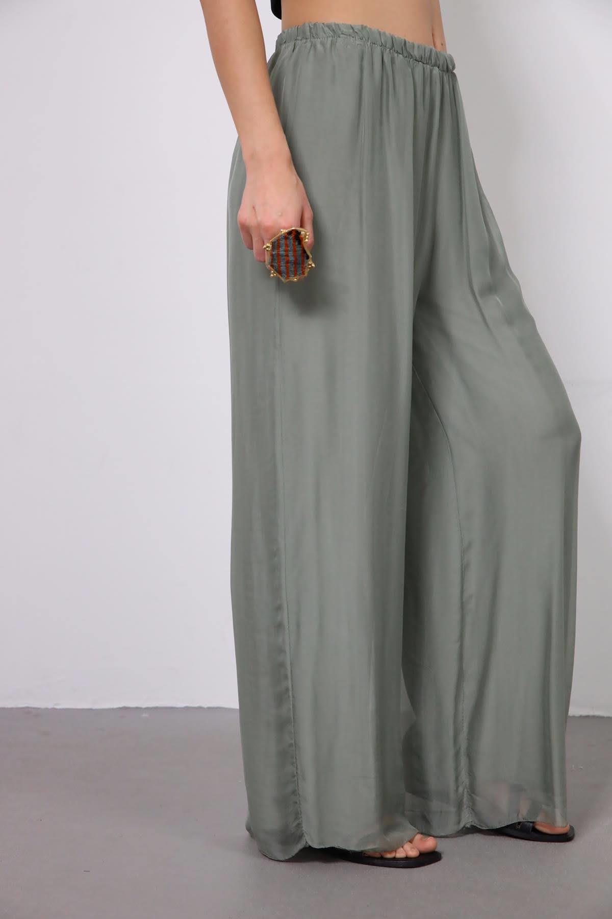 Haki İpek Pantolon - Şaman Butik Haki İpek Pantolon