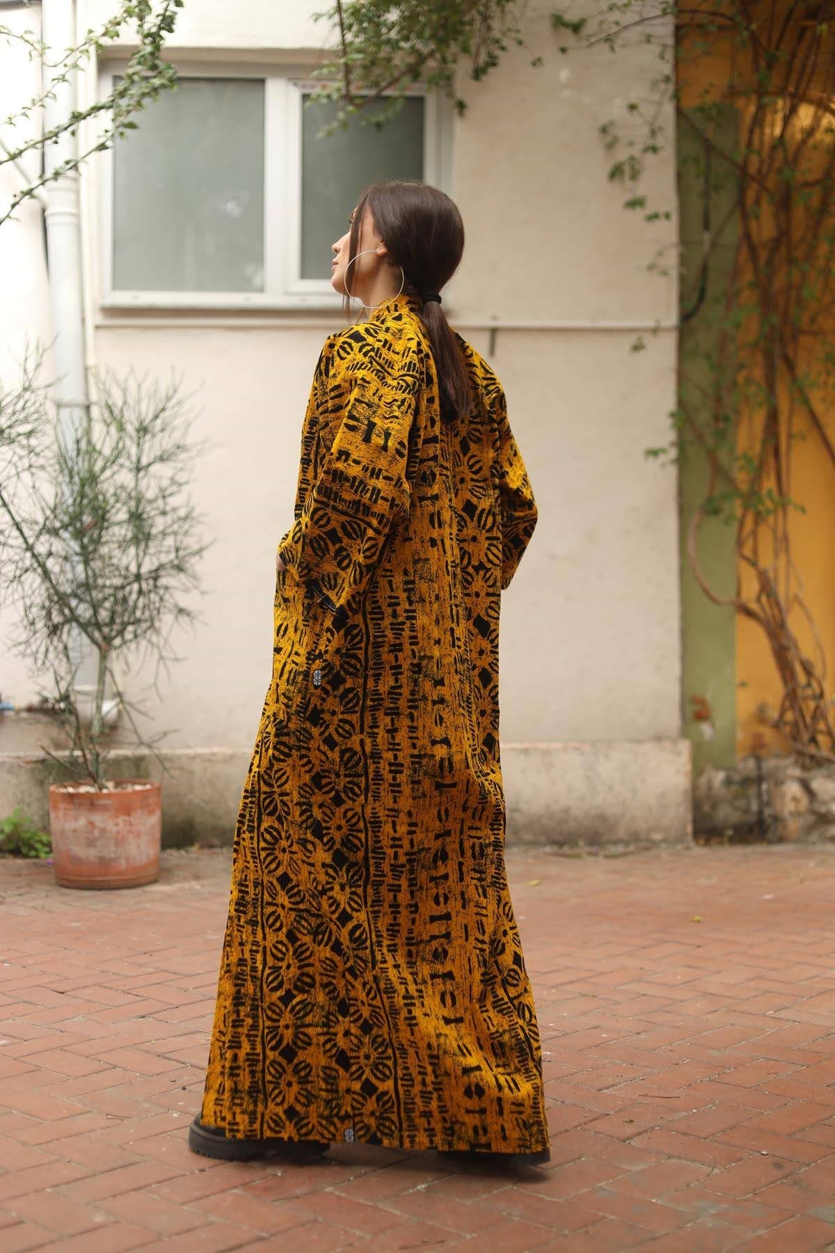 Hardal Rengi Büyük Cepli Uzun Kaftan